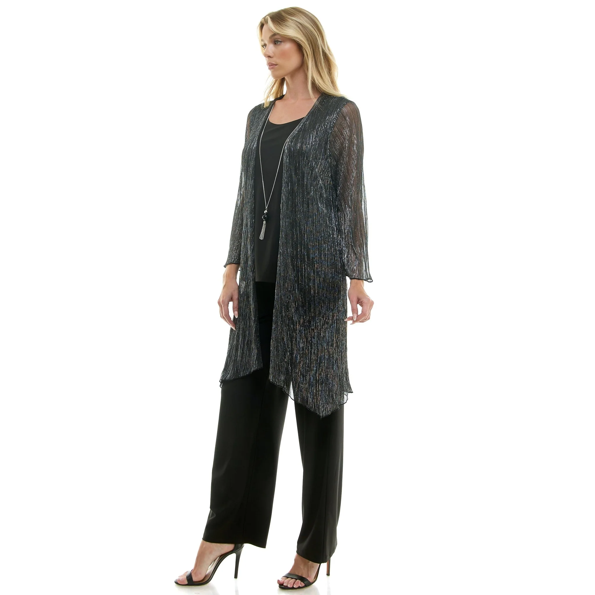 2Fer Pant Set w/ Detachable Necklace- Black/Silver - Image 3
