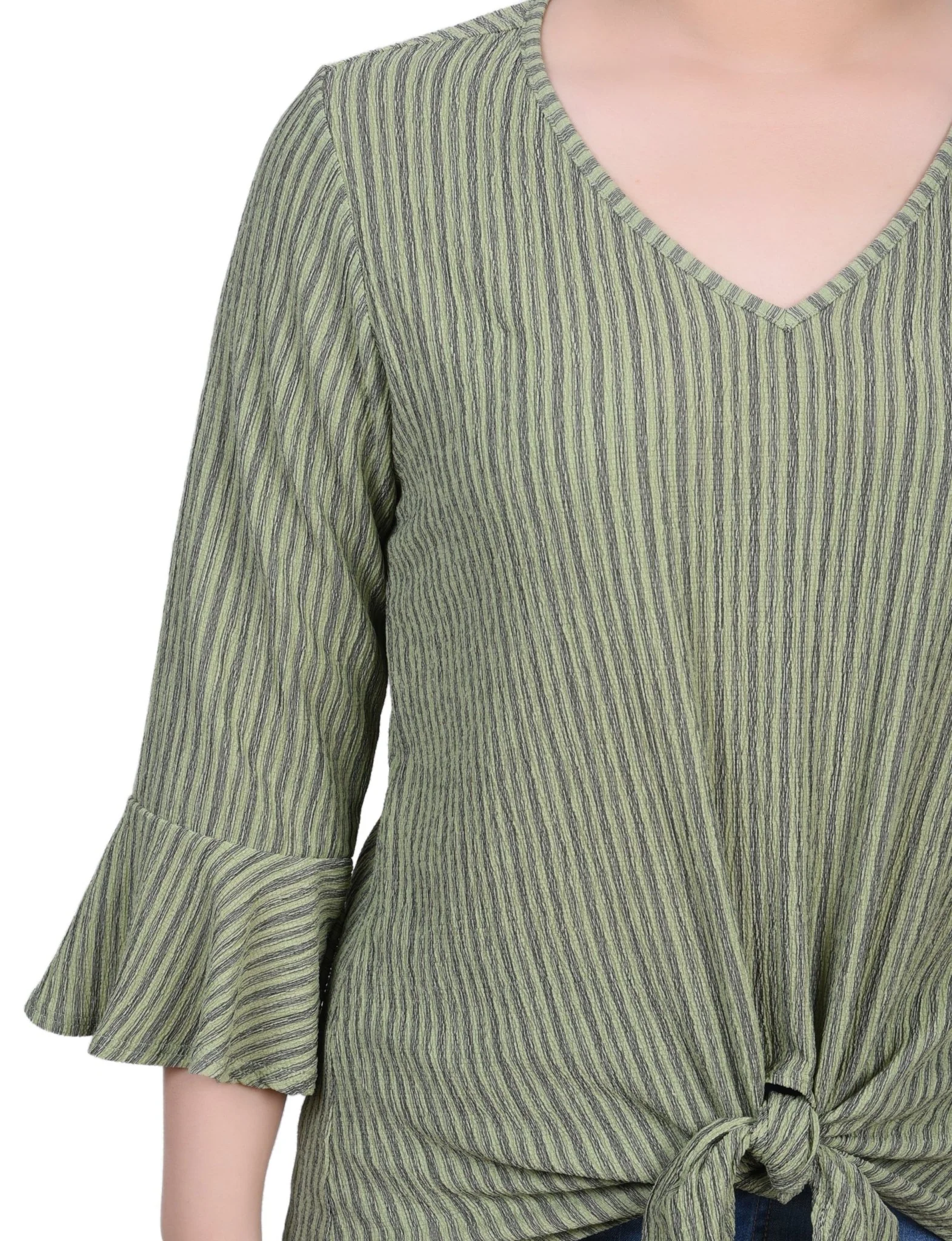 3/4 Length Bell Sleeve Textured Knit Top - Petite - Image 15