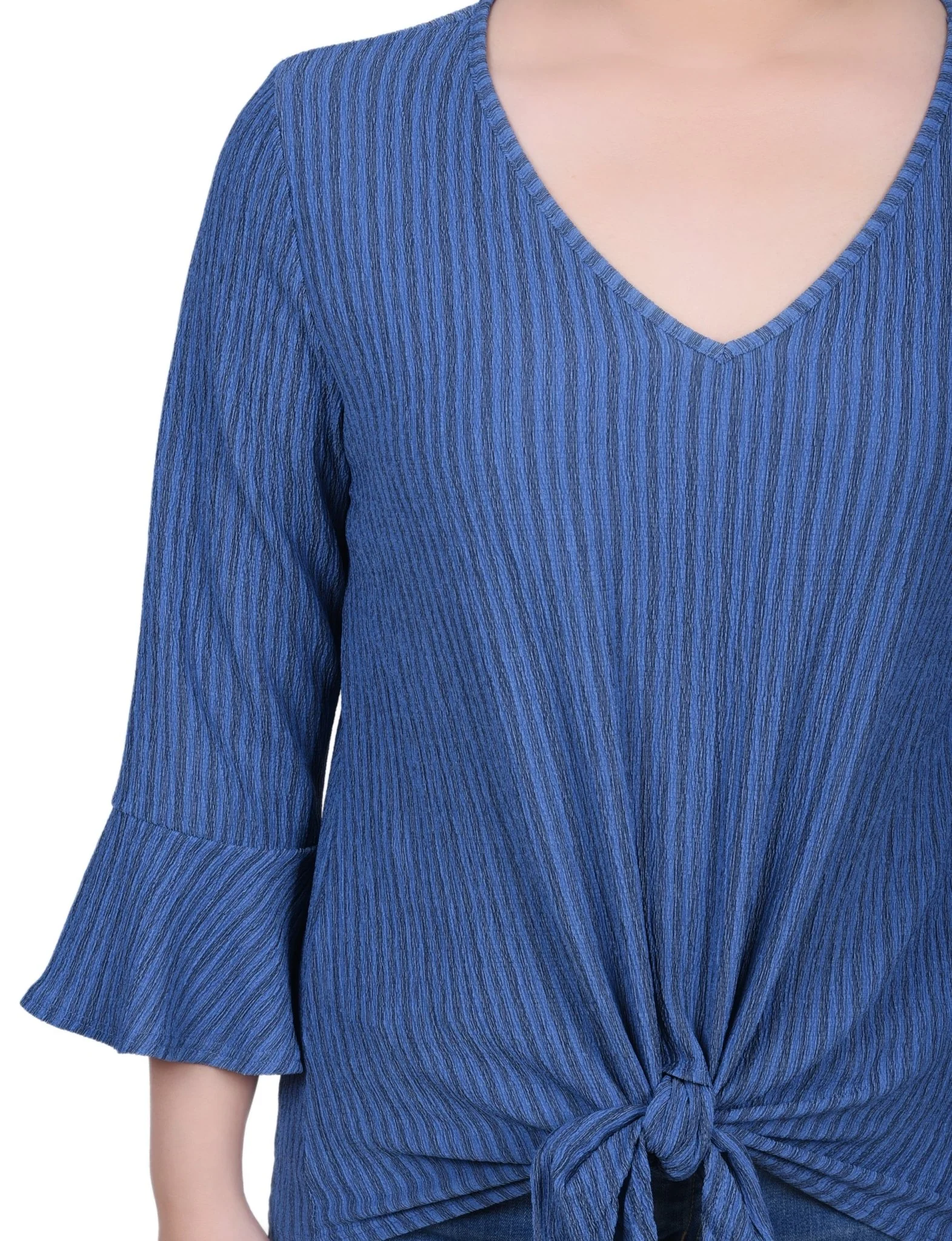 3/4 Length Bell Sleeve Textured Knit Top - Petite - Image 3