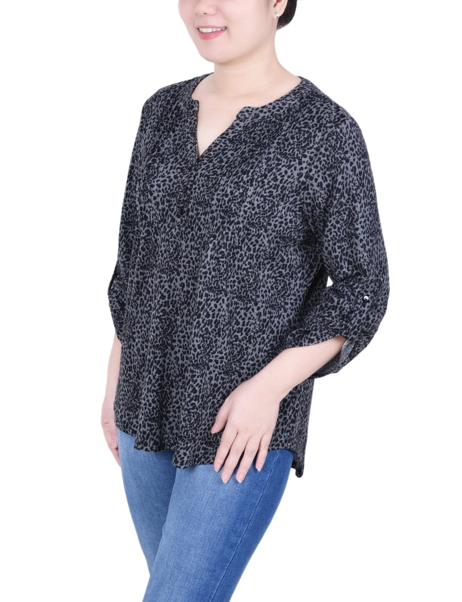3/4 Length Roll Sleeve Top - Petite - Image 4