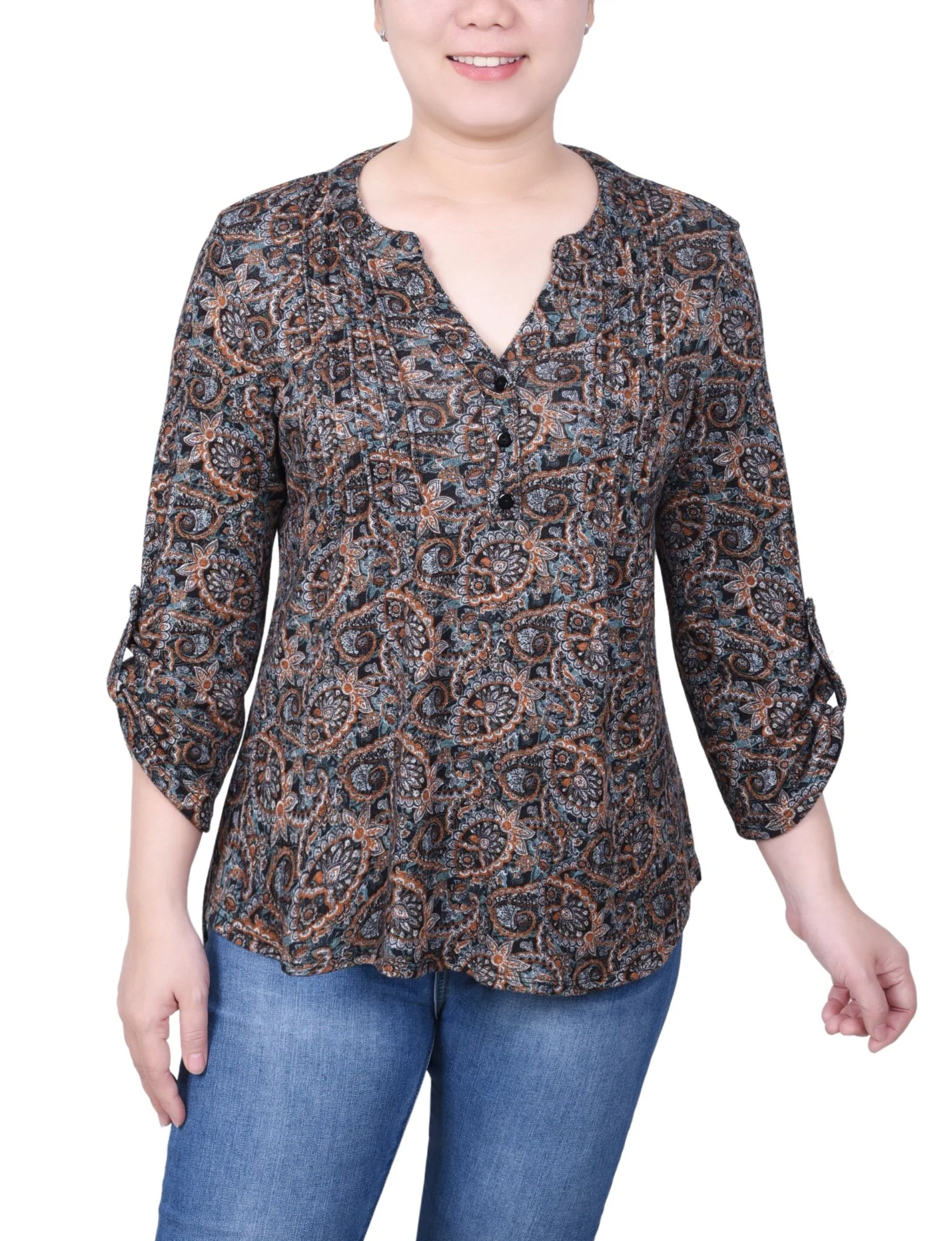 3/4 Length Roll Sleeve Top - Petite - Image 5