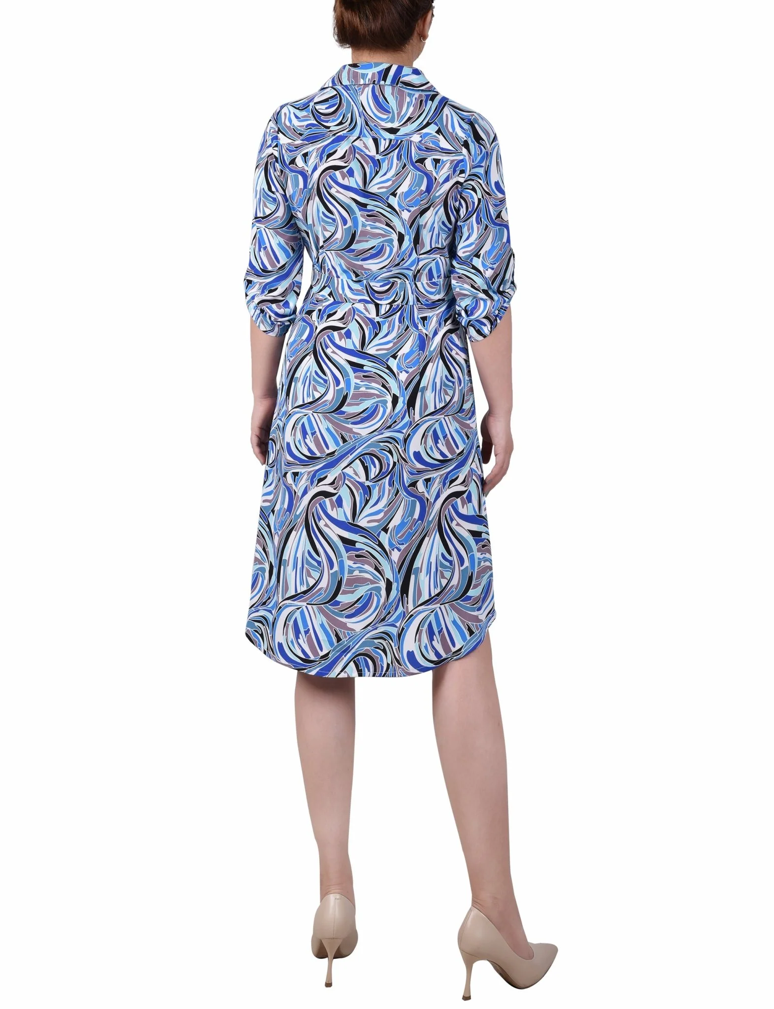 3/4 Length Roll Tab Zip Front Shirtdress - Petite - Image 3