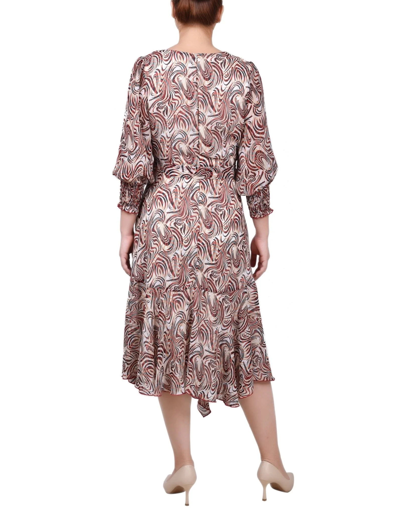 3/4 Length Sleeve Belted Chiffon Handkerchief Hem Dress - Petite - Image 15
