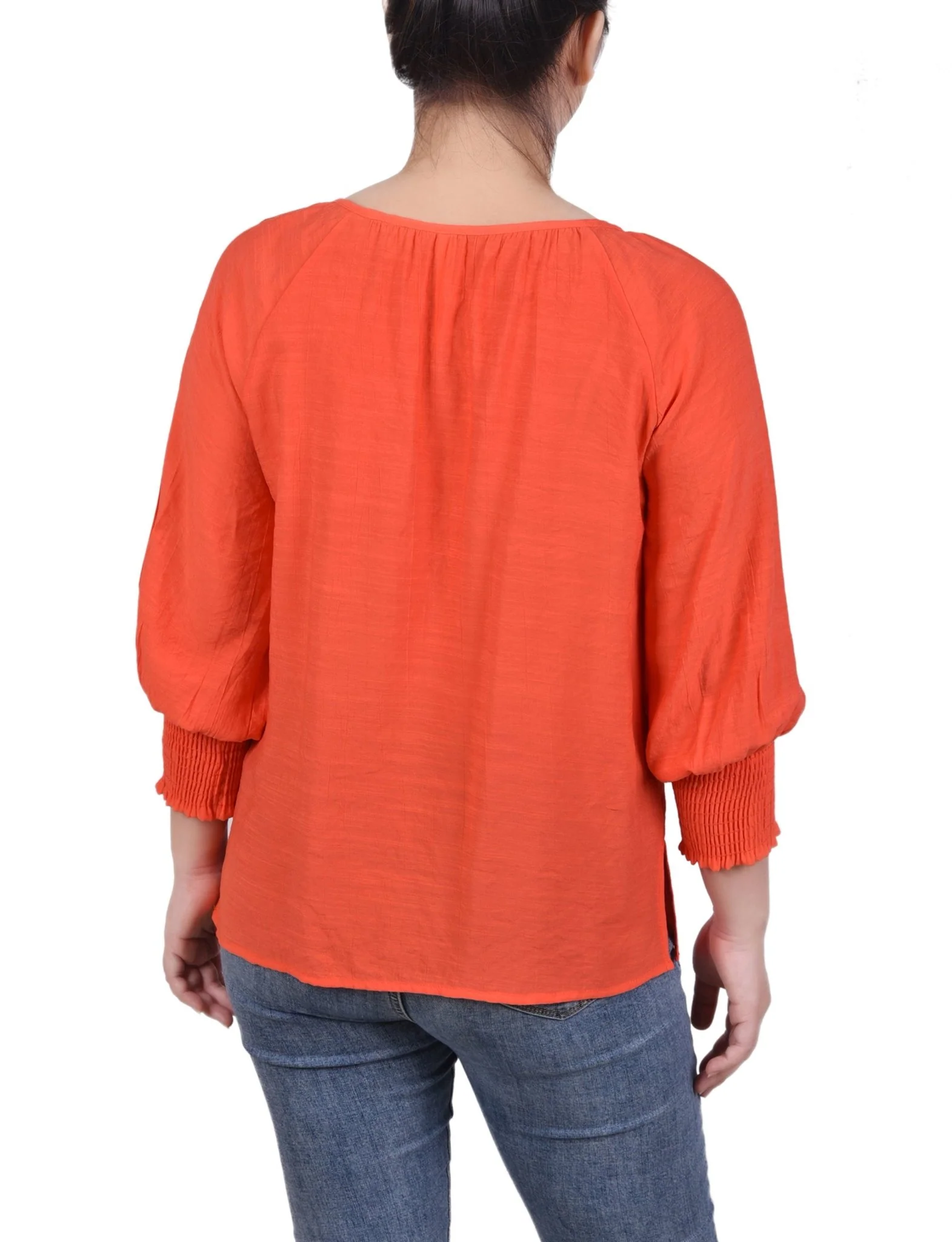 3/4 Length Sleeve Button Front Blouse - Petite - Image 6