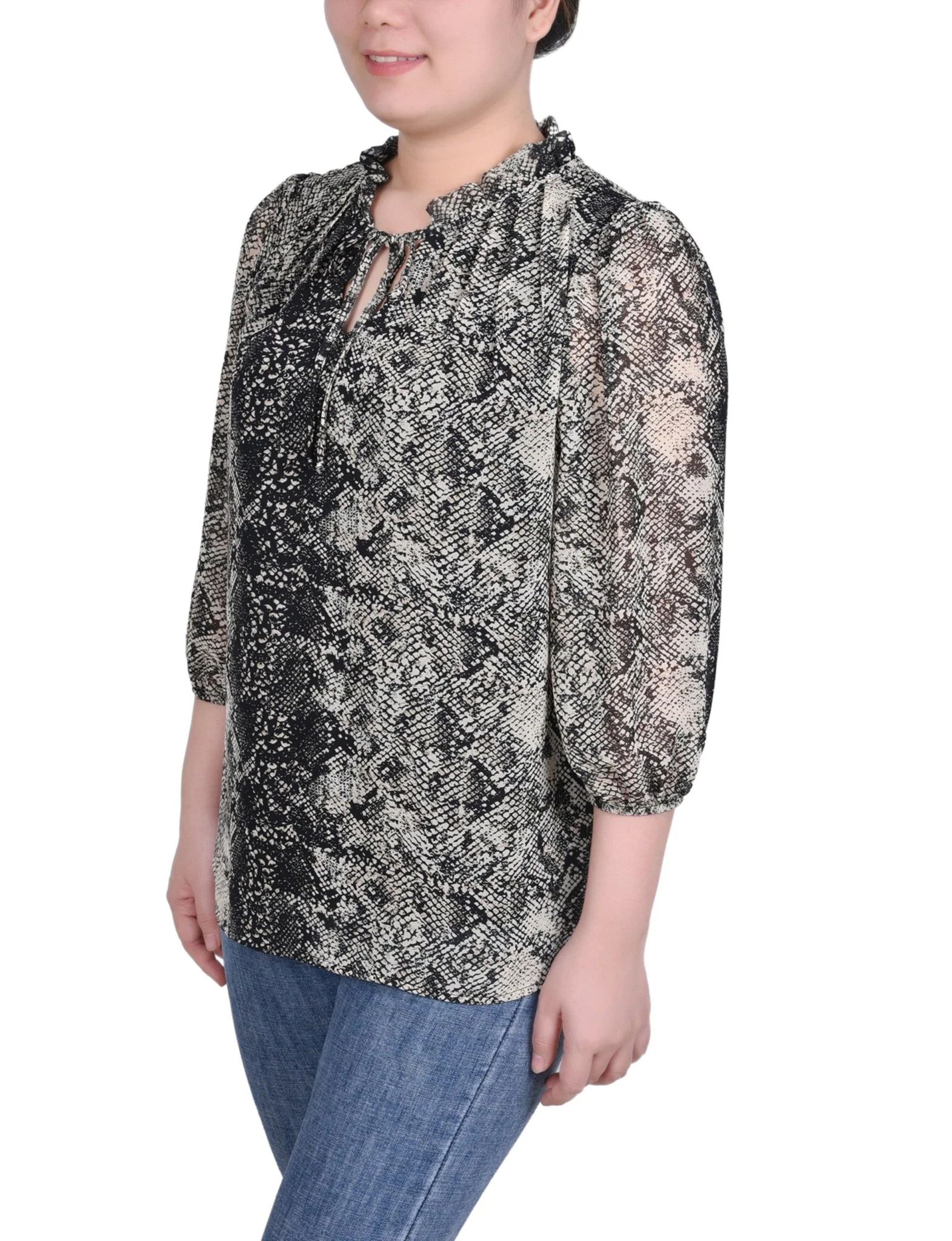 3/4 Length Sleeve Chiffon Blouse - Petite - Image 2