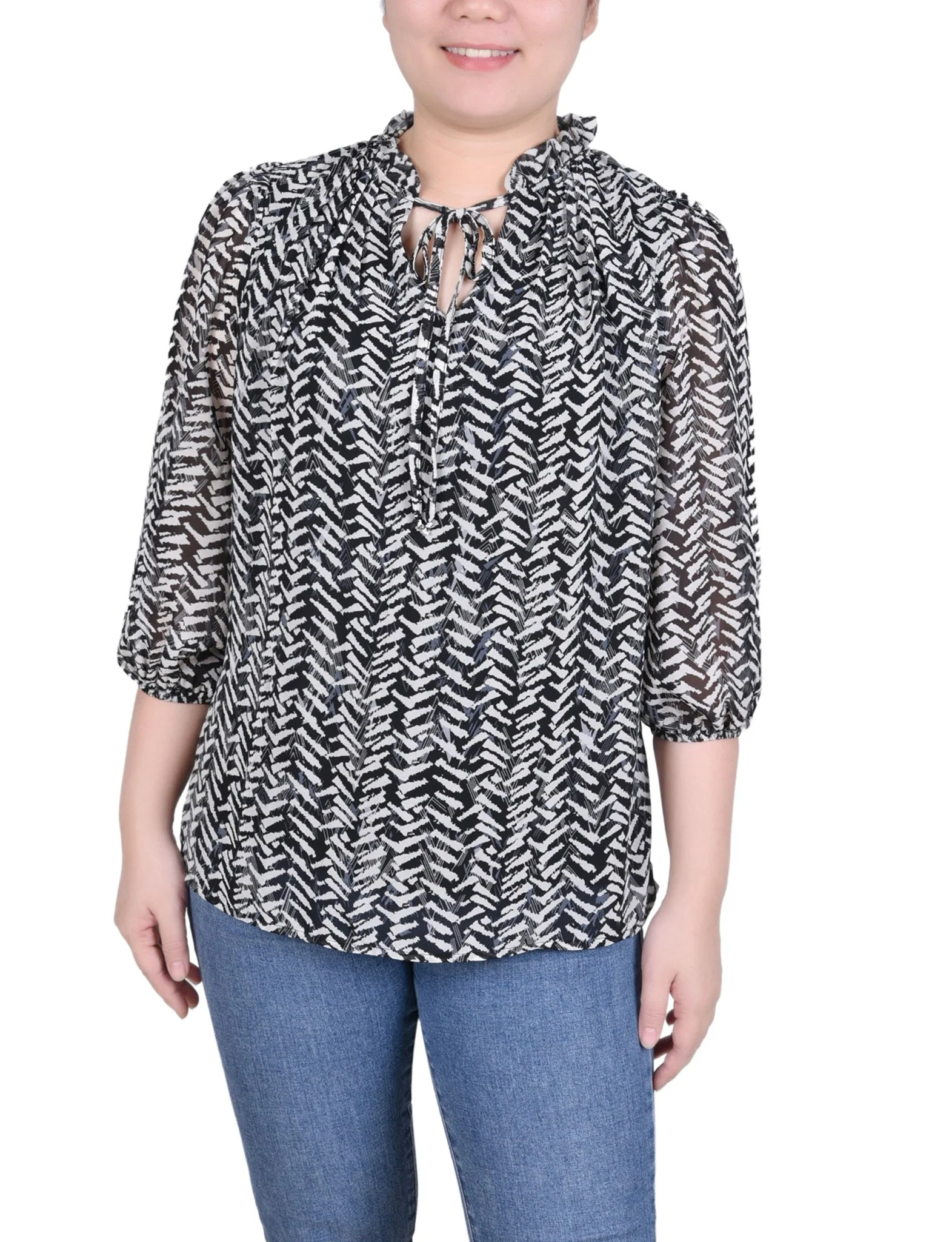 3/4 Length Sleeve Chiffon Blouse - Petite - Image 5