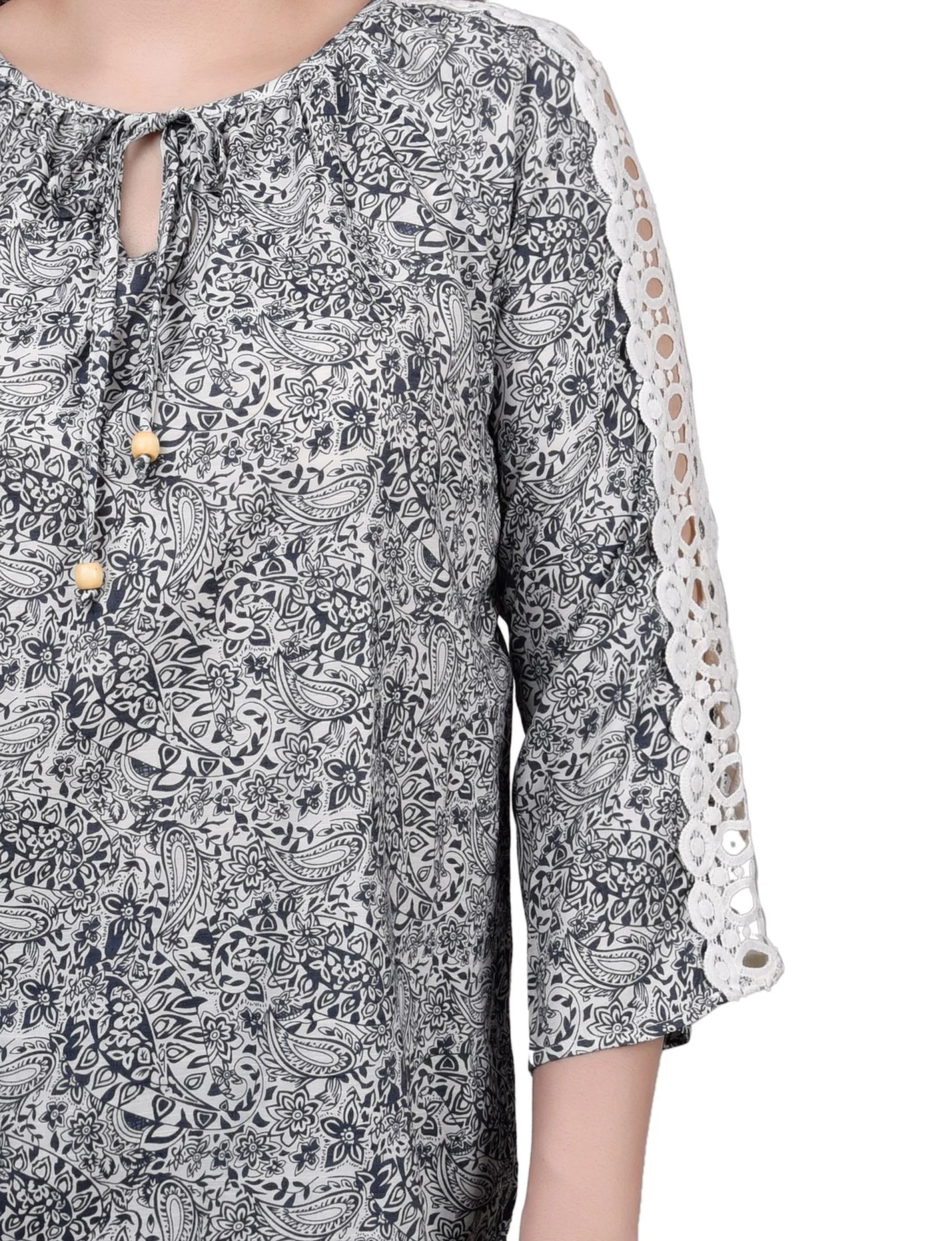 3/4 Length Sleeve Crochet Detail Blouse - Image 11