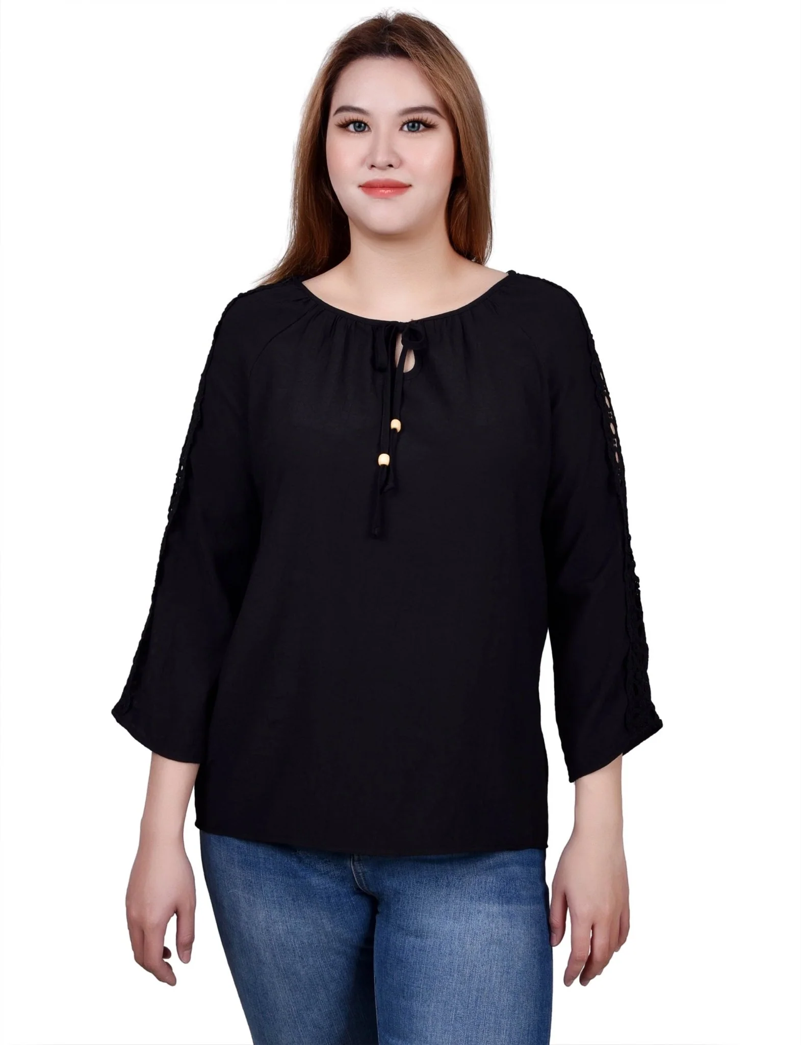 3/4 Length Sleeve Crochet Detail Blouse - Image 12