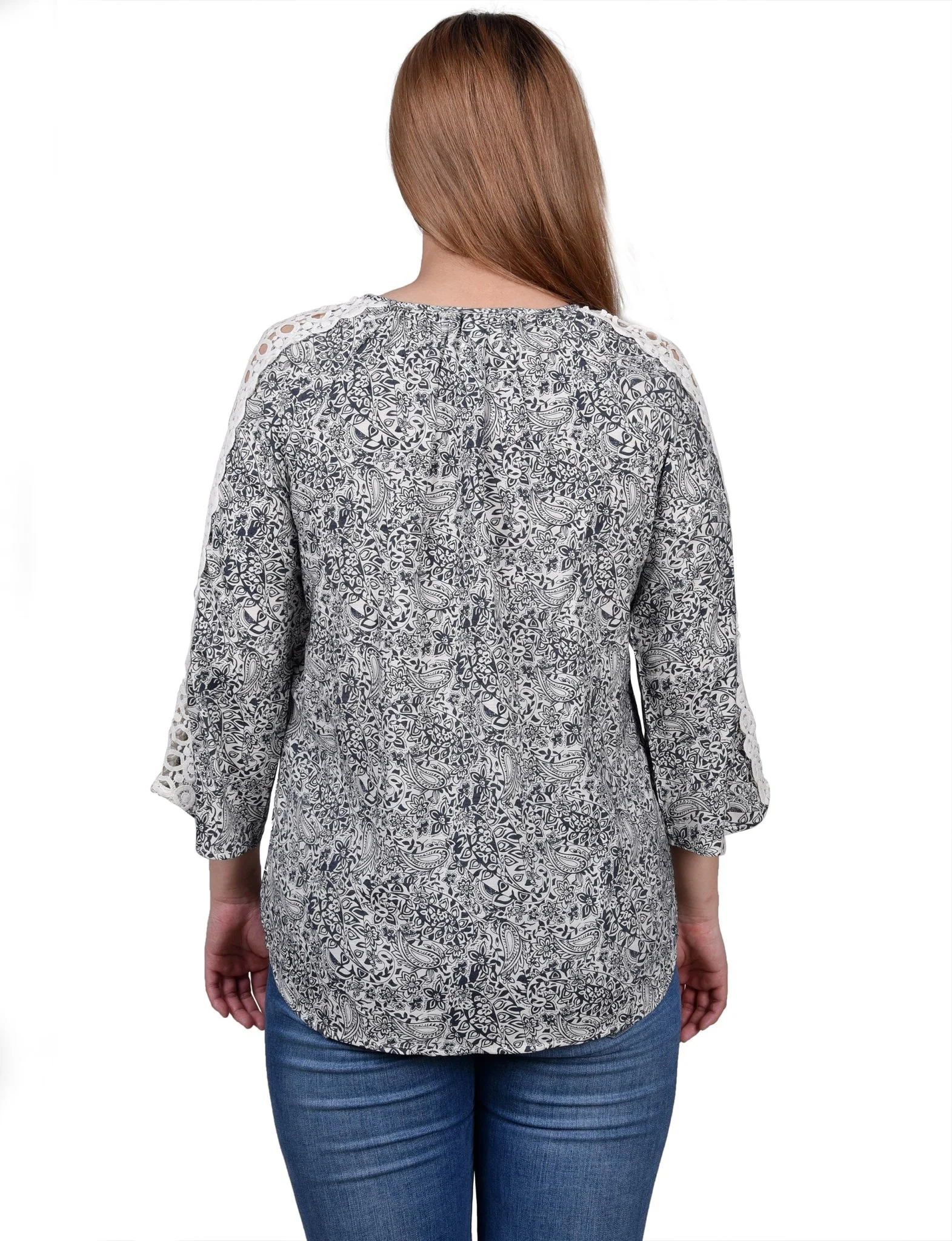 3/4 Length Sleeve Crochet Detail Blouse - Image 13