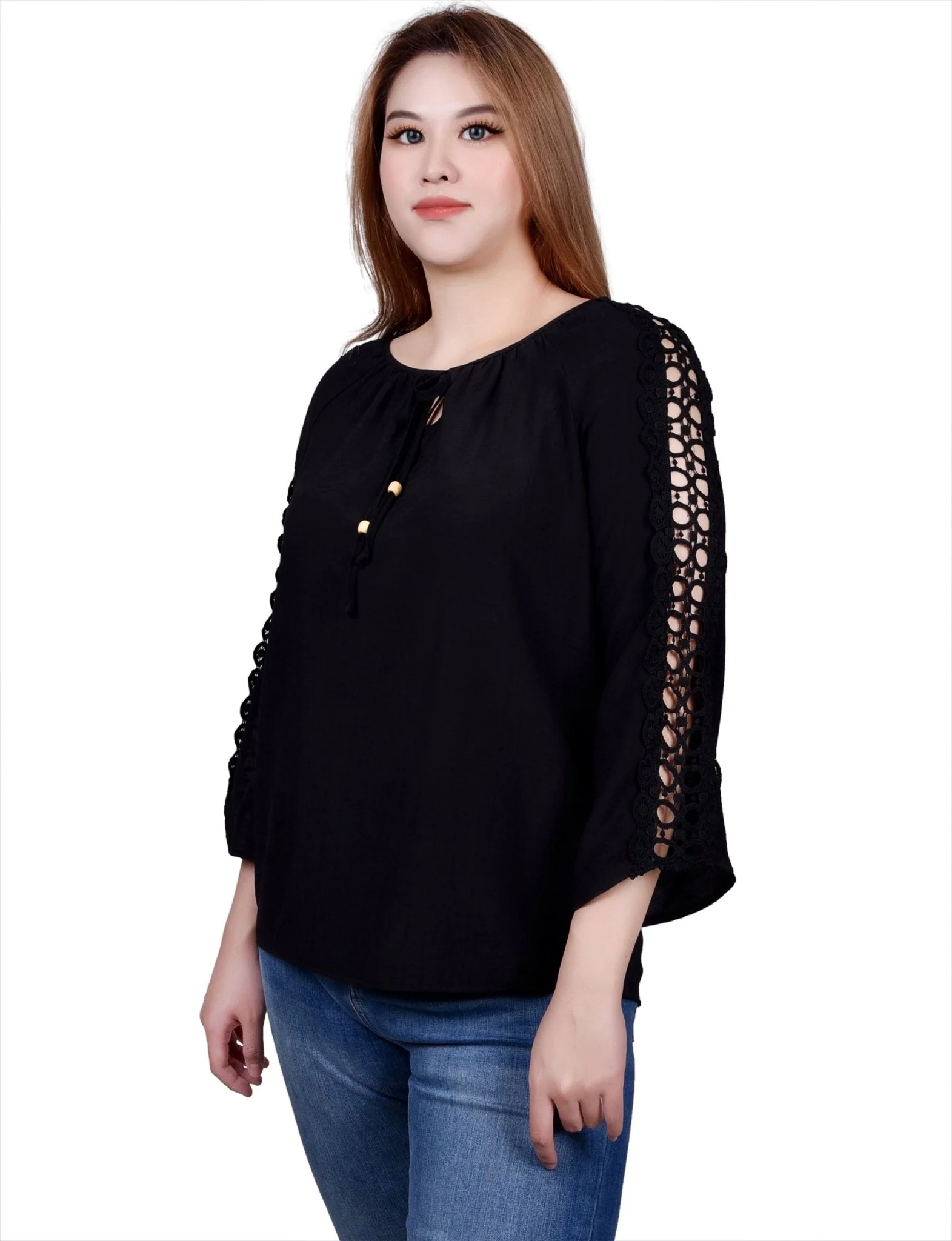 3/4 Length Sleeve Crochet Detail Blouse - Image 14