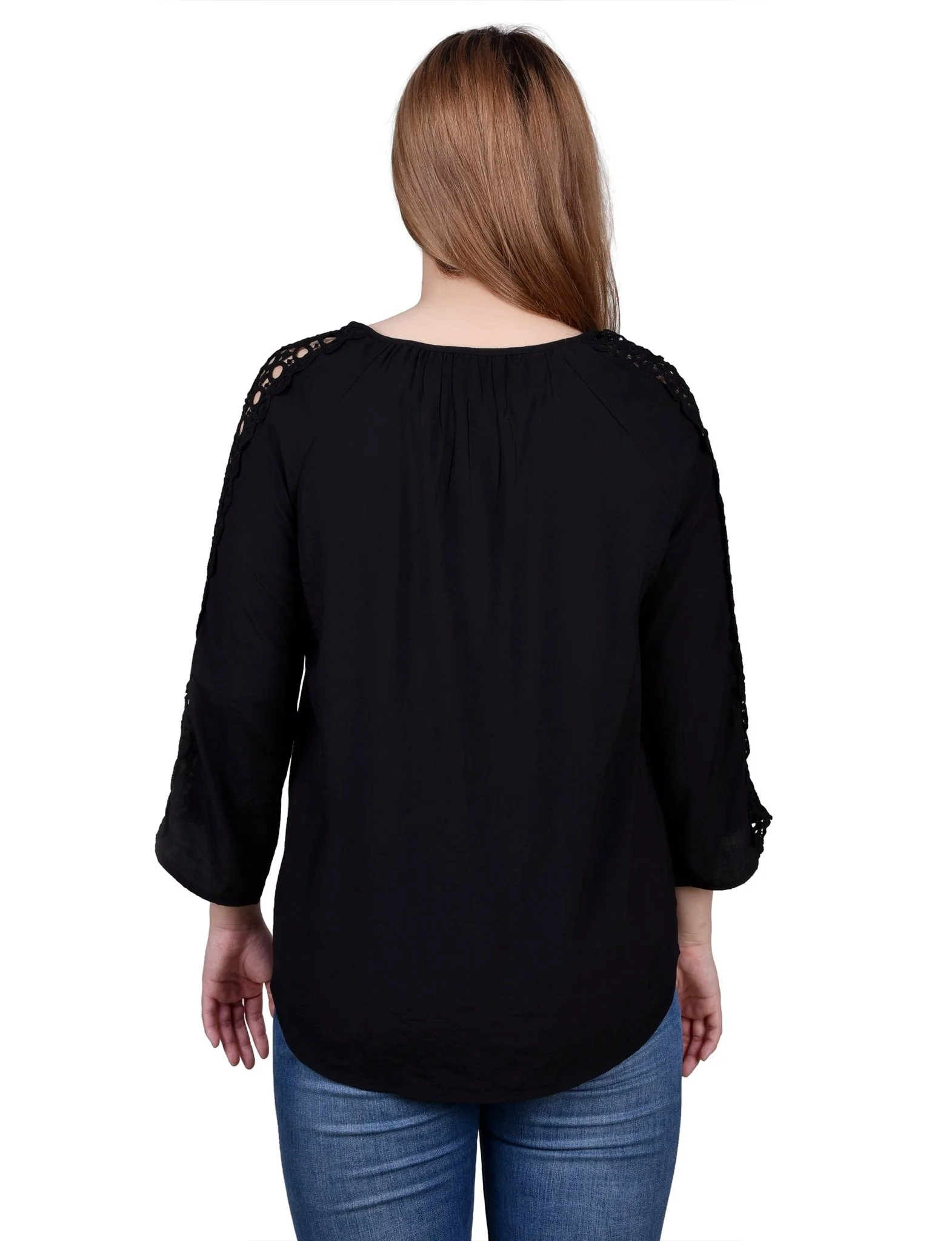3/4 Length Sleeve Crochet Detail Blouse - Image 16