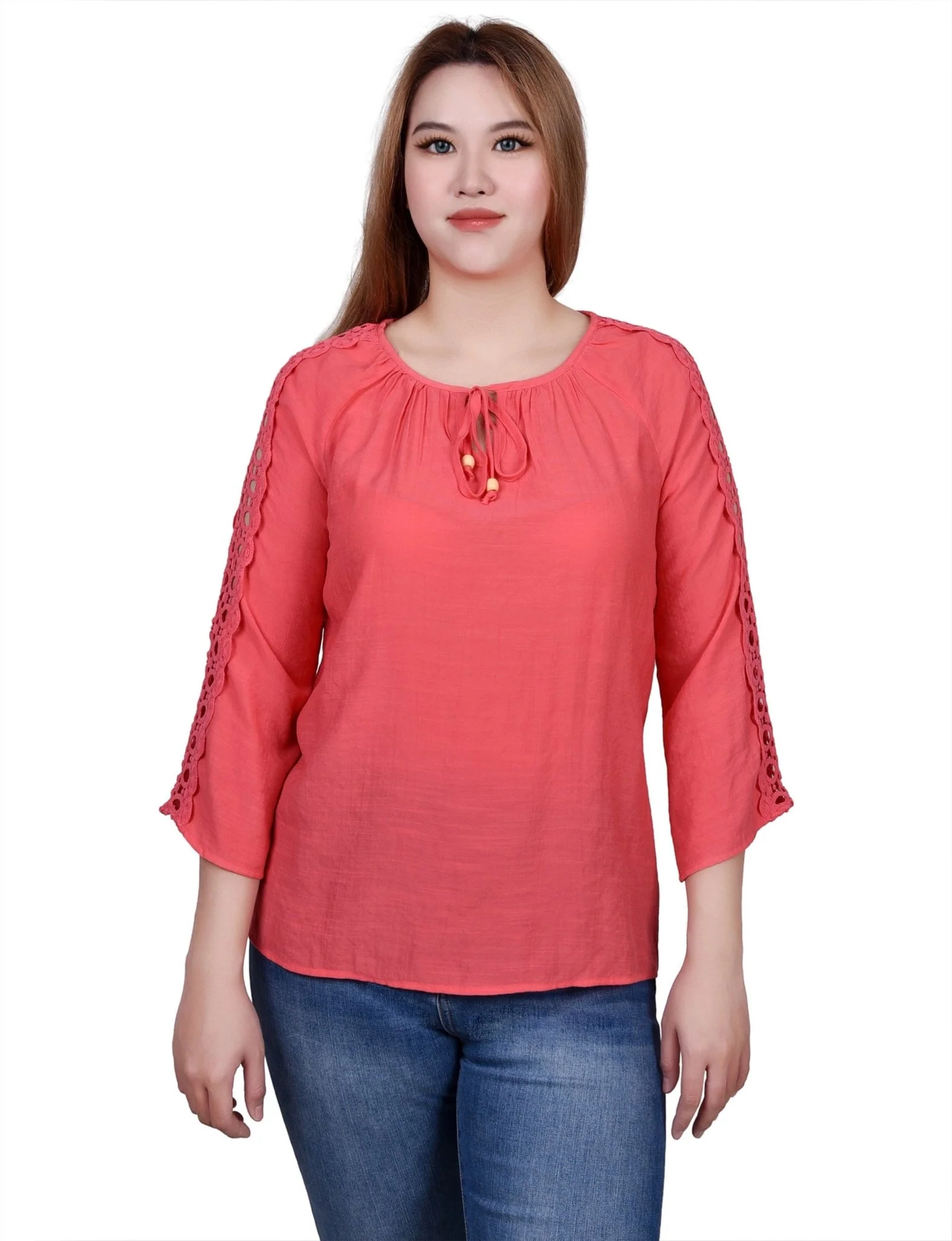3/4 Length Sleeve Crochet Detail Blouse - Image 21