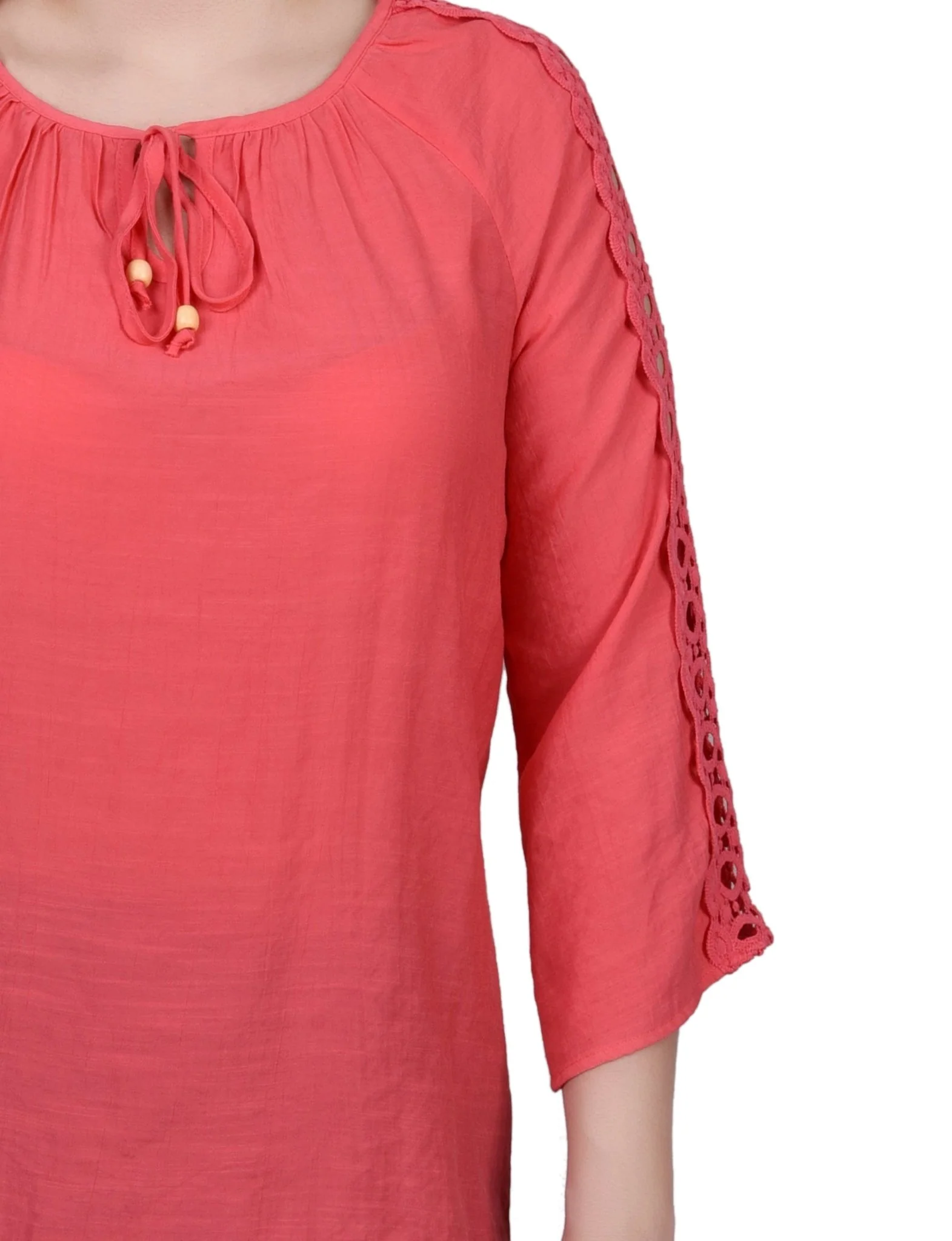 3/4 Length Sleeve Crochet Detail Blouse - Image 23