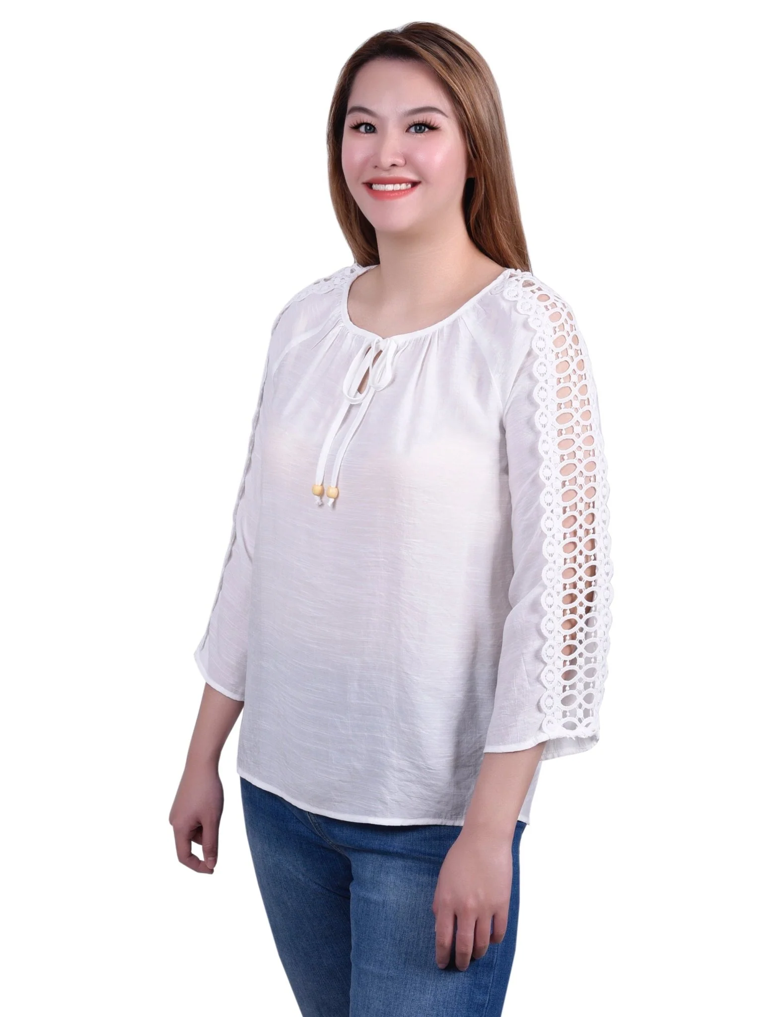3/4 Length Sleeve Crochet Detail Blouse - Image 26