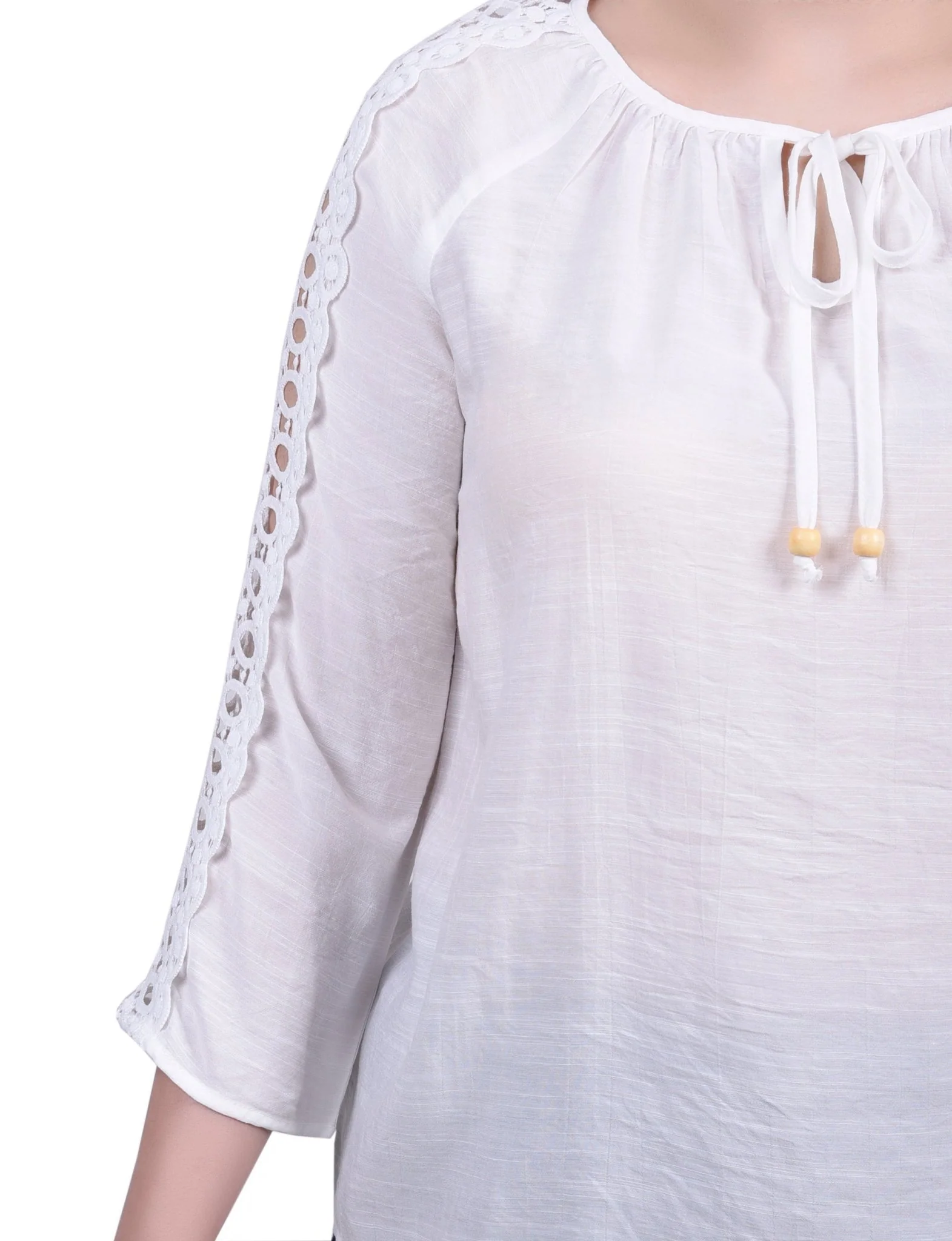 3/4 Length Sleeve Crochet Detail Blouse - Image 27