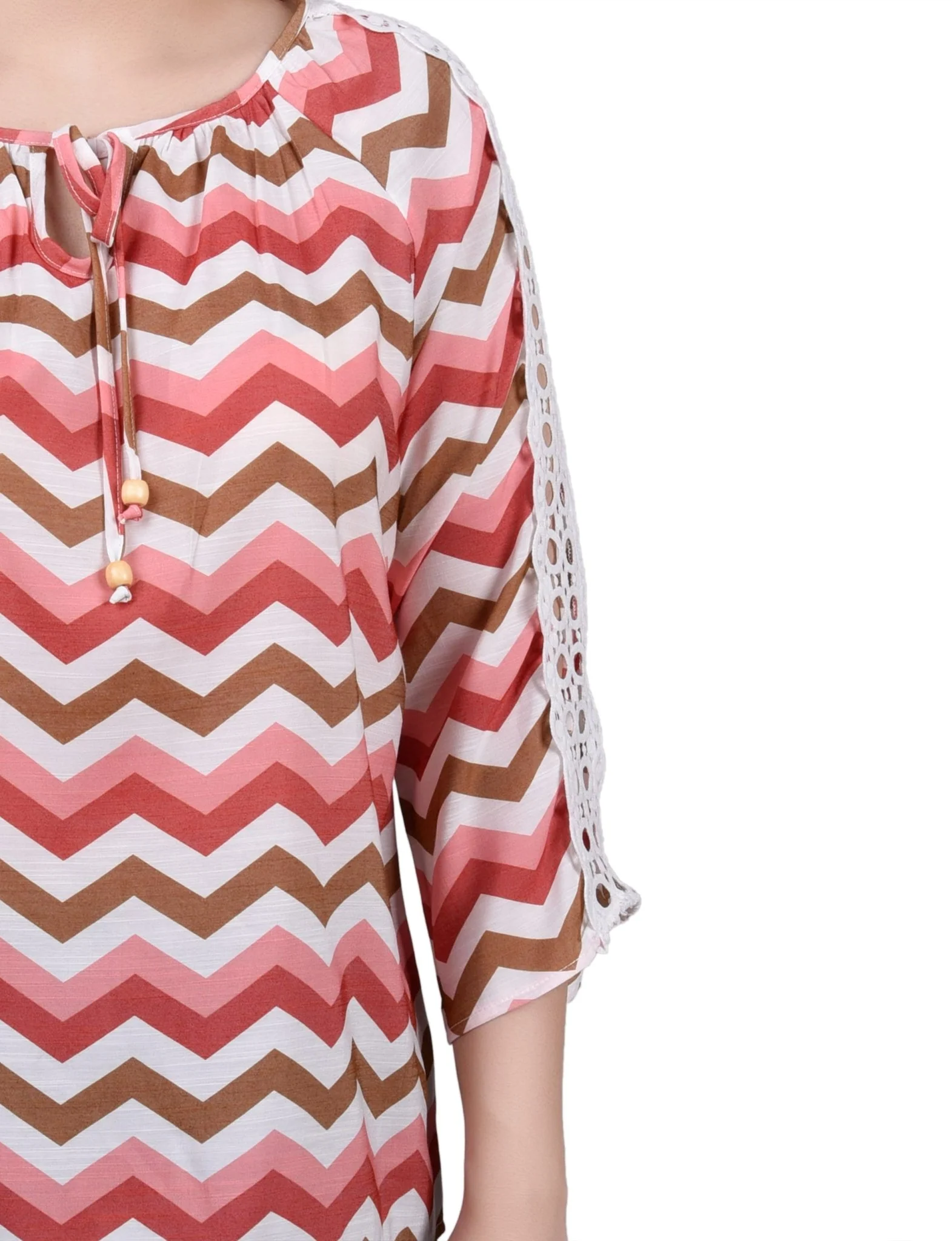 3/4 Length Sleeve Crochet Detail Blouse - Image 3