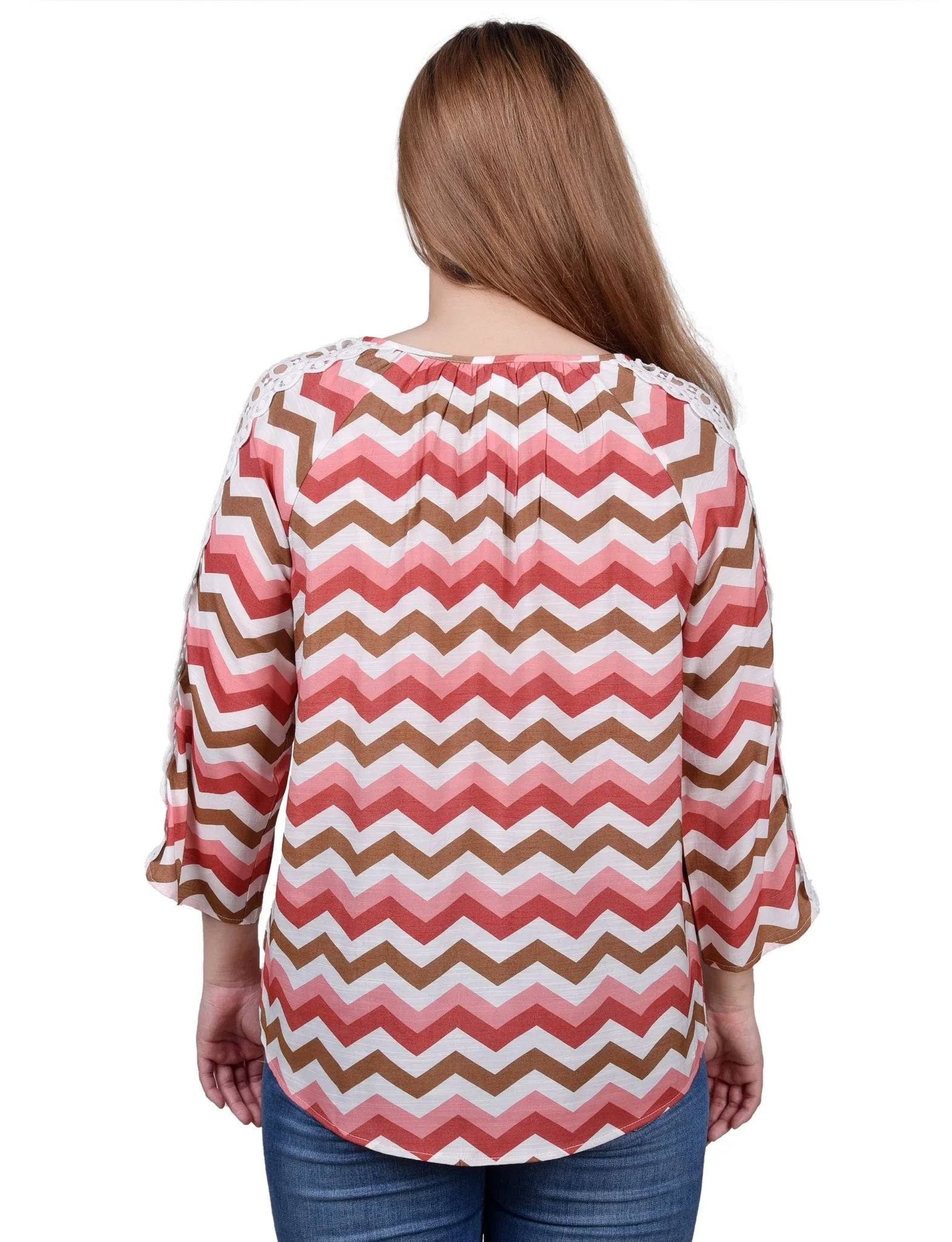 3/4 Length Sleeve Crochet Detail Blouse - Image 4
