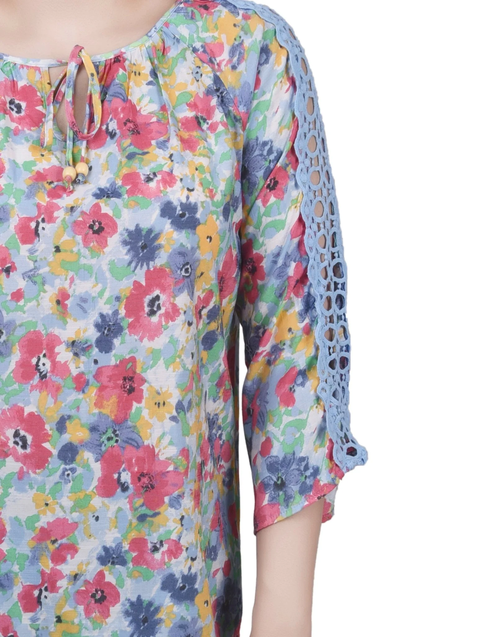 3/4 Length Sleeve Crochet Detail Blouse - Petite - Image 7