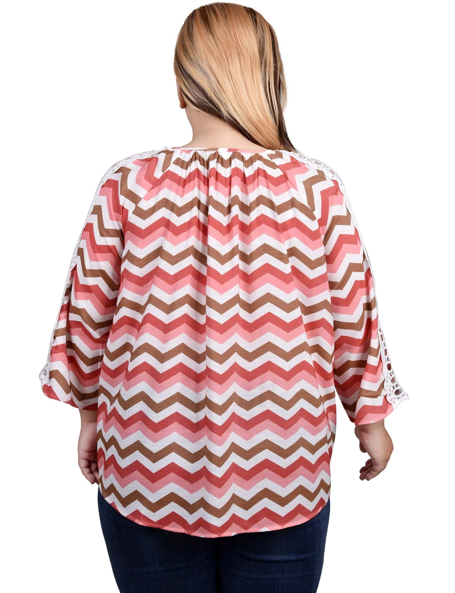 3/4 Length Sleeve Crochet Detail Blouse - Plus - Image 4
