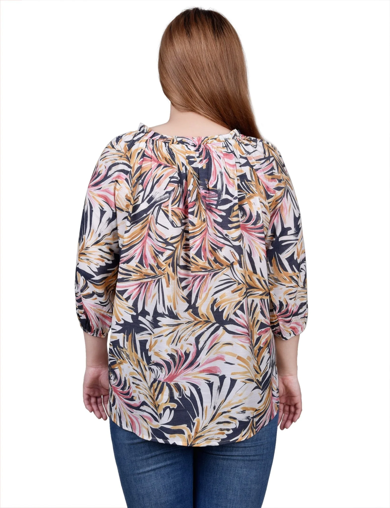 3/4 Length Sleeve Drawstring Neck Blouse - Image 4