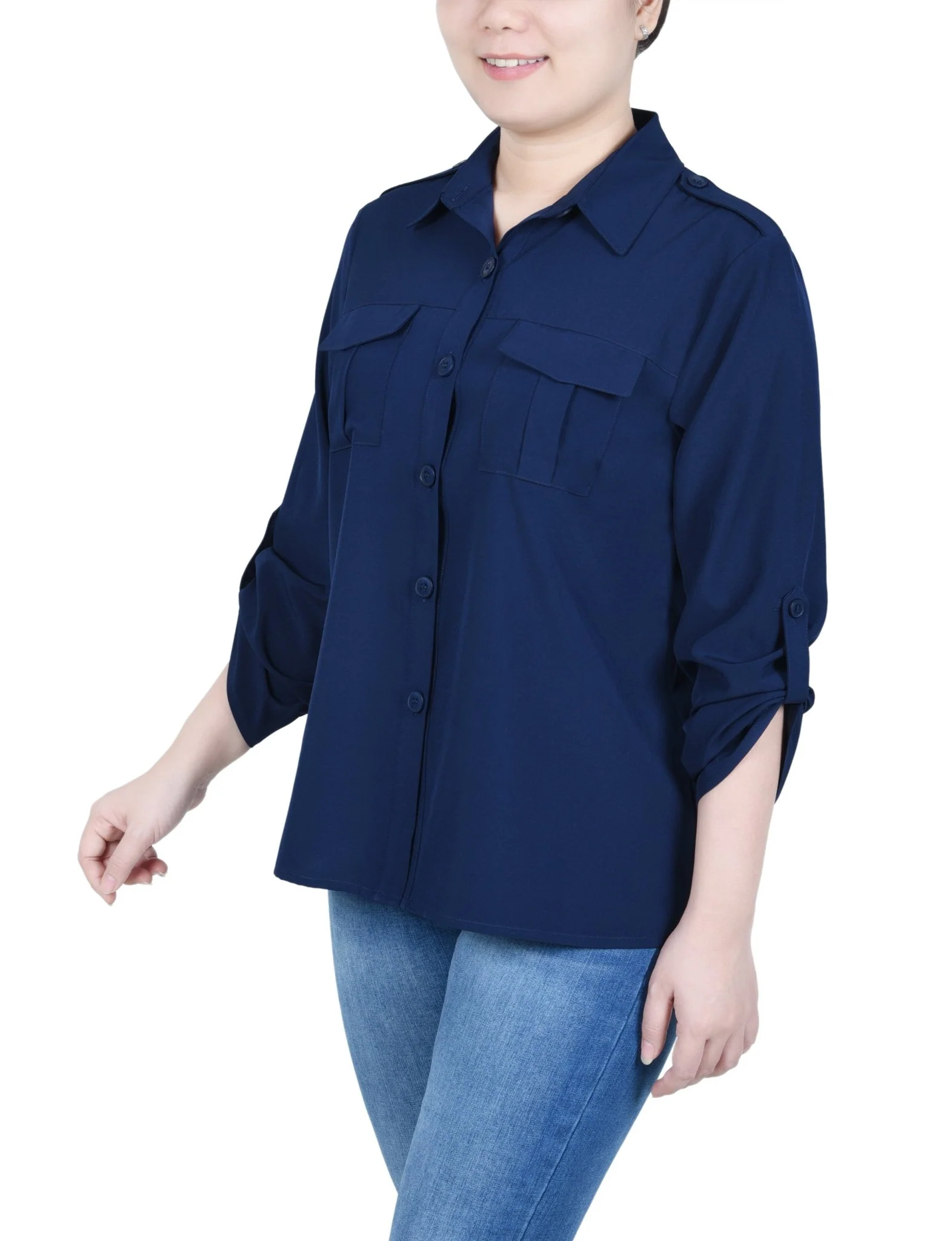 3/4 Length Sleeve Roll Tab Blouse - Petite - Image 10