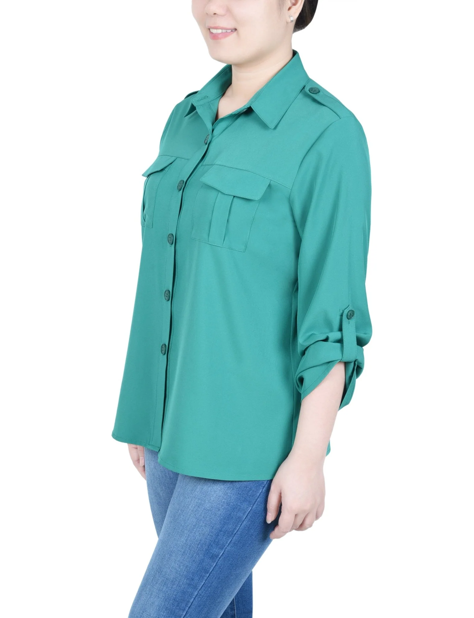 3/4 Length Sleeve Roll Tab Blouse - Petite - Image 2