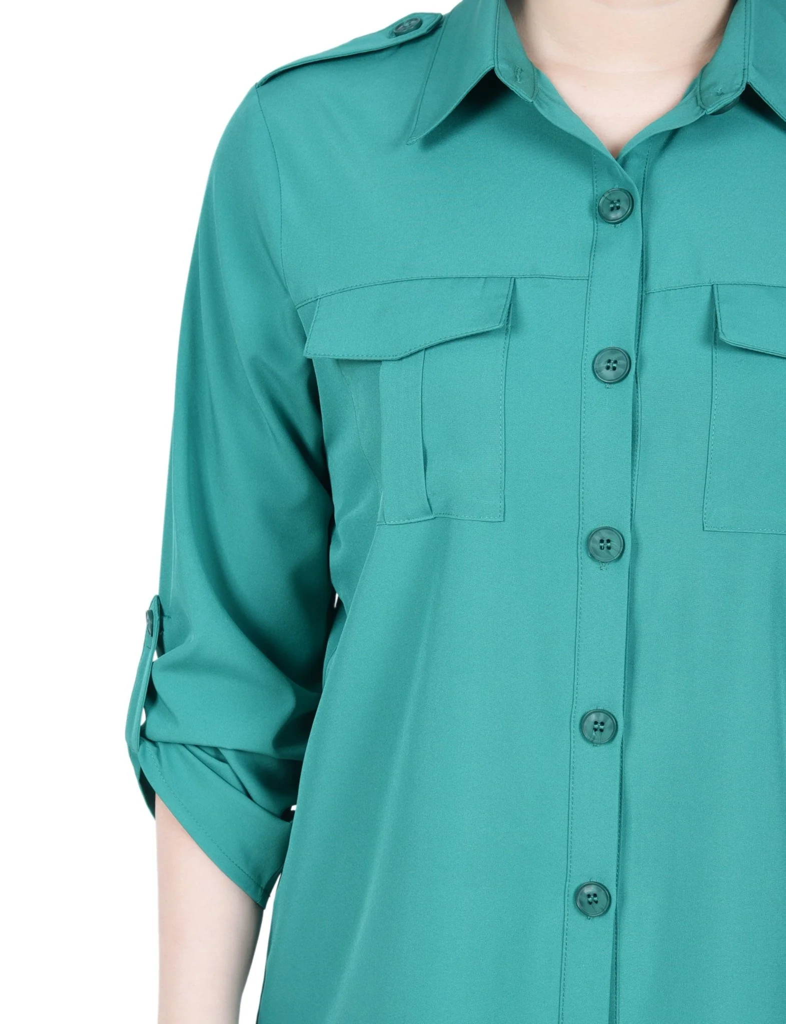 3/4 Length Sleeve Roll Tab Blouse - Petite - Image 3