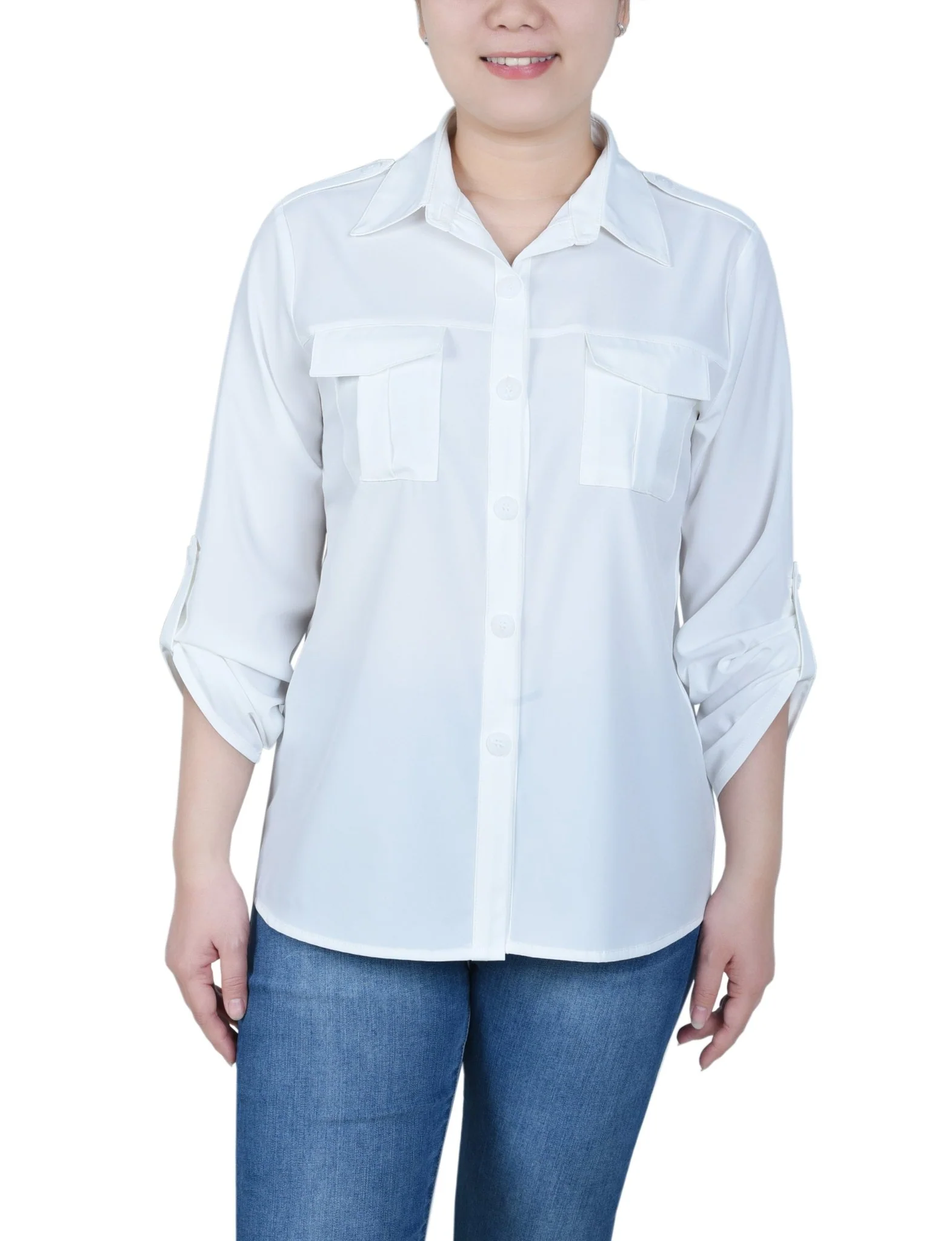 3/4 Length Sleeve Roll Tab Blouse - Petite - Image 5