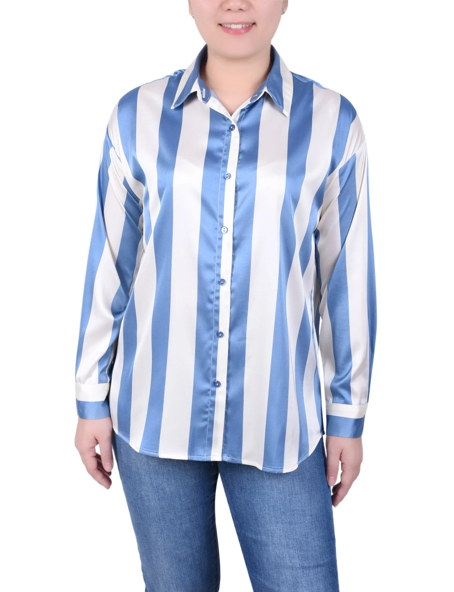 3/4 Length Sleeve Roll Tab Satin Blouse - Petite - Image 13