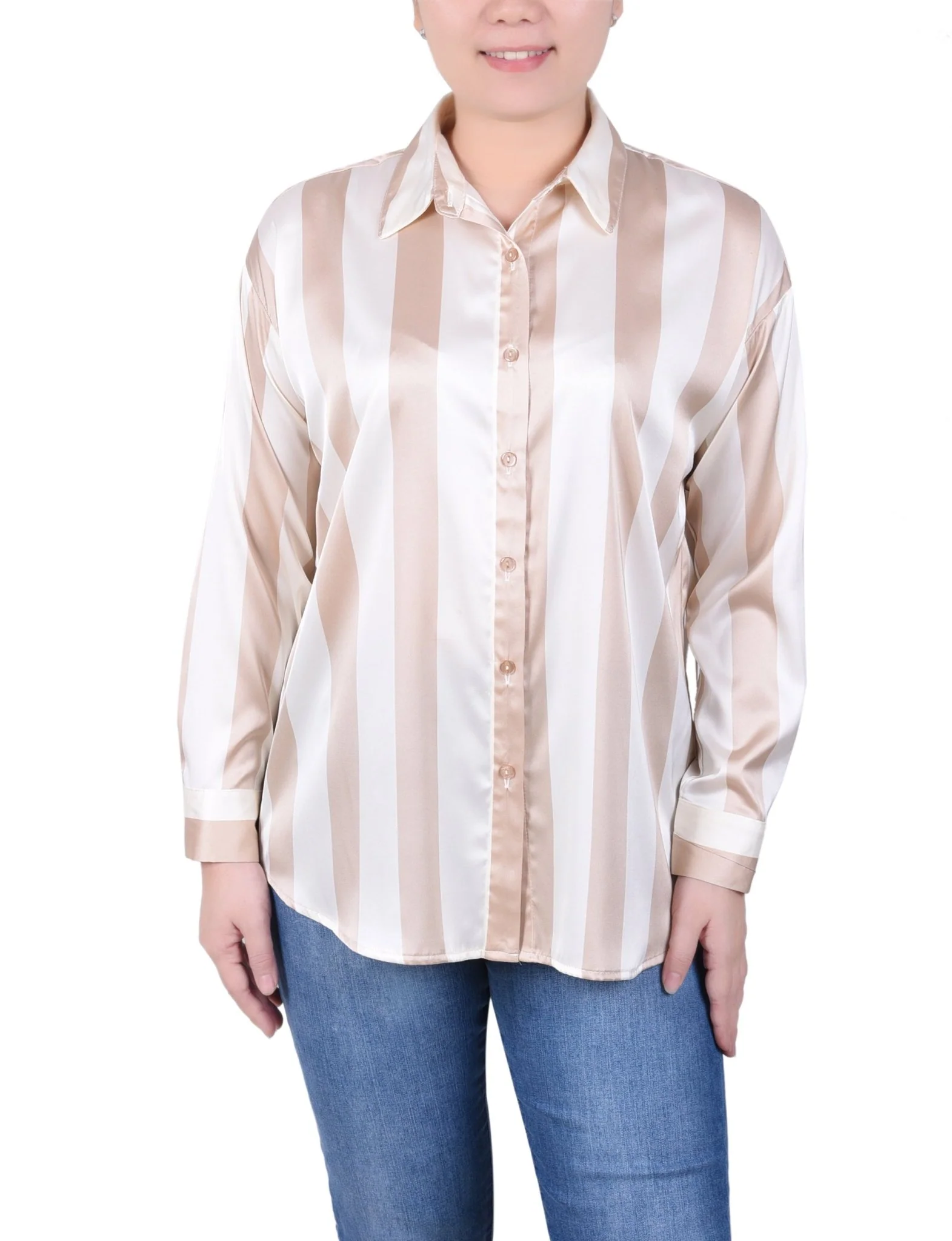3/4 Length Sleeve Roll Tab Satin Blouse - Petite - Image 17