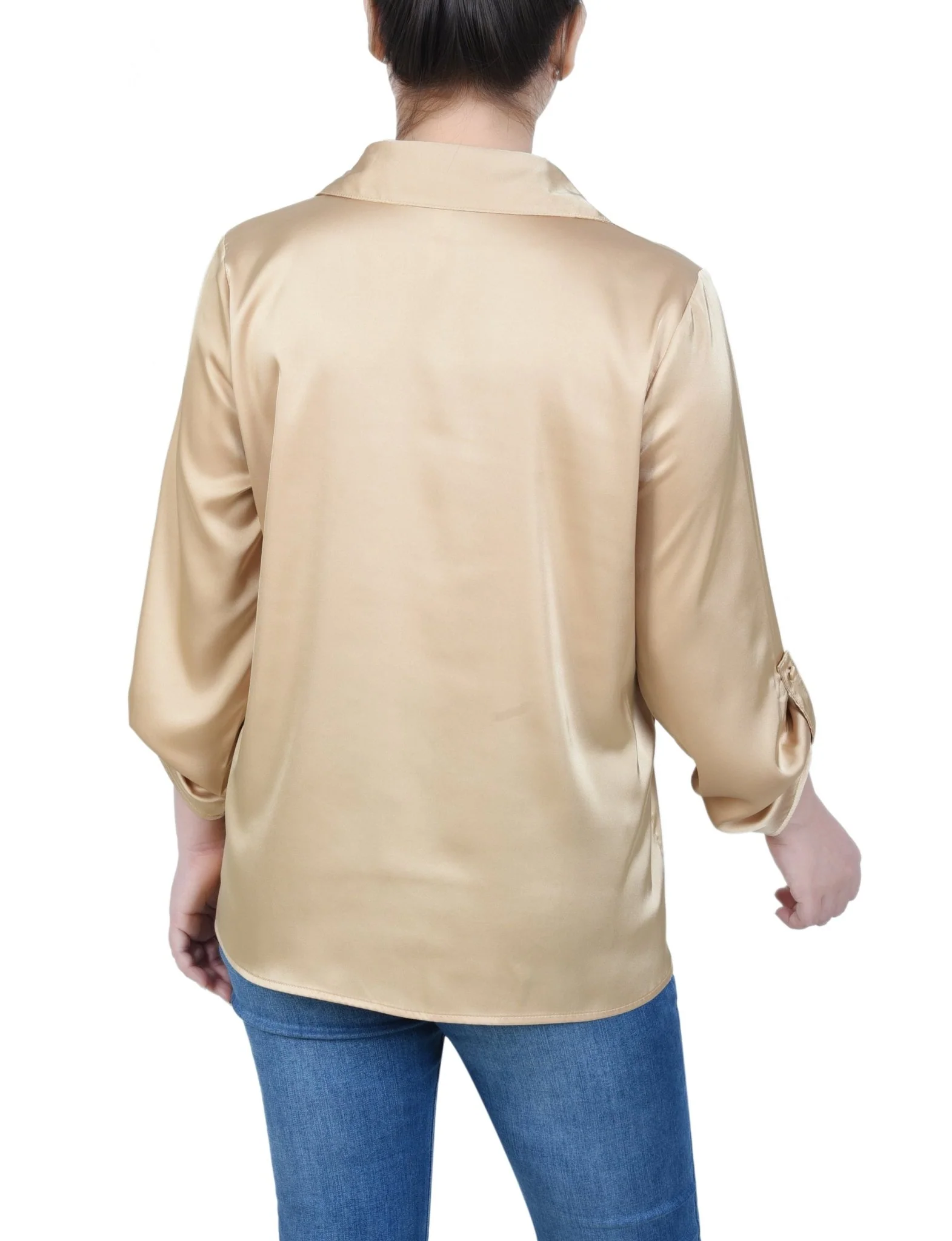 3/4 Length Sleeve Roll Tab Satin Blouse - Petite - Image 8
