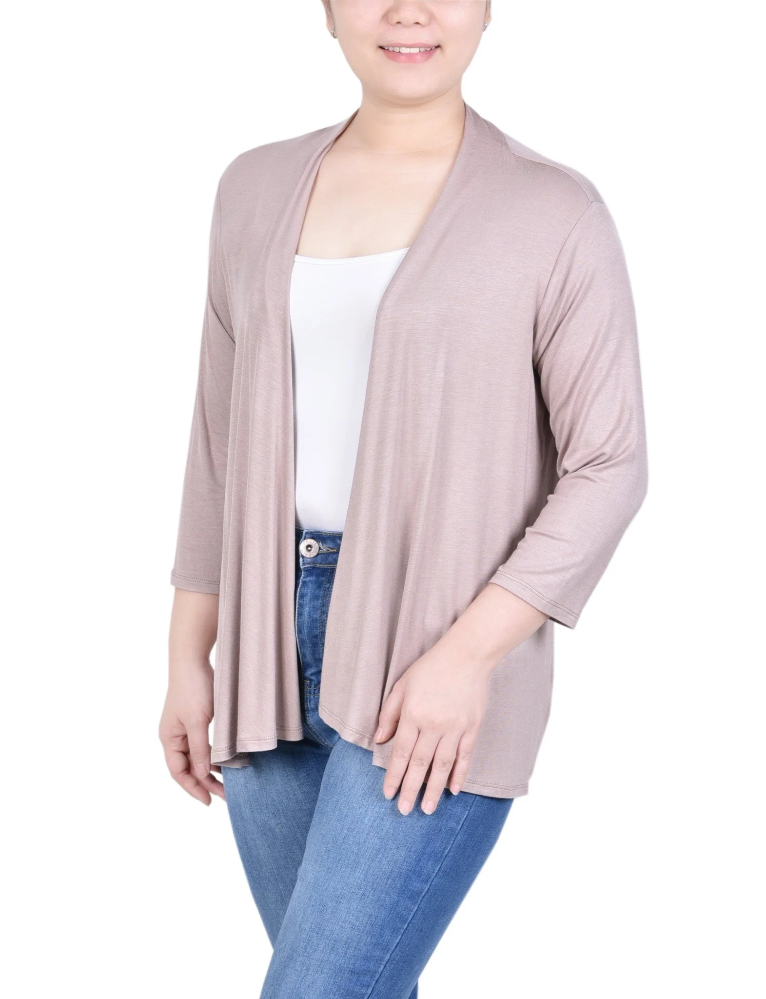 3/4 Length Sleeve Solid Cardigan - Petite - Image 10