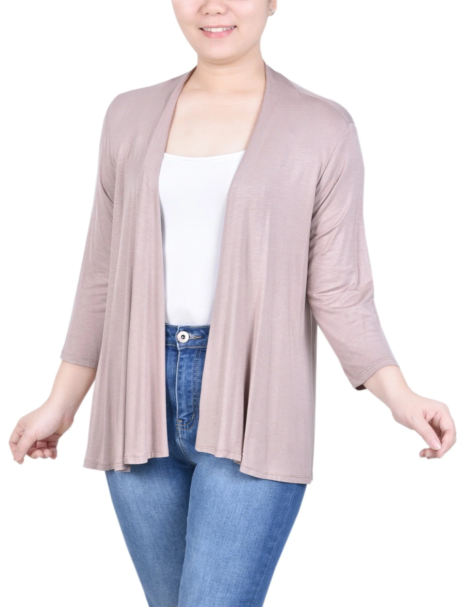 3/4 Length Sleeve Solid Cardigan - Petite - Image 9