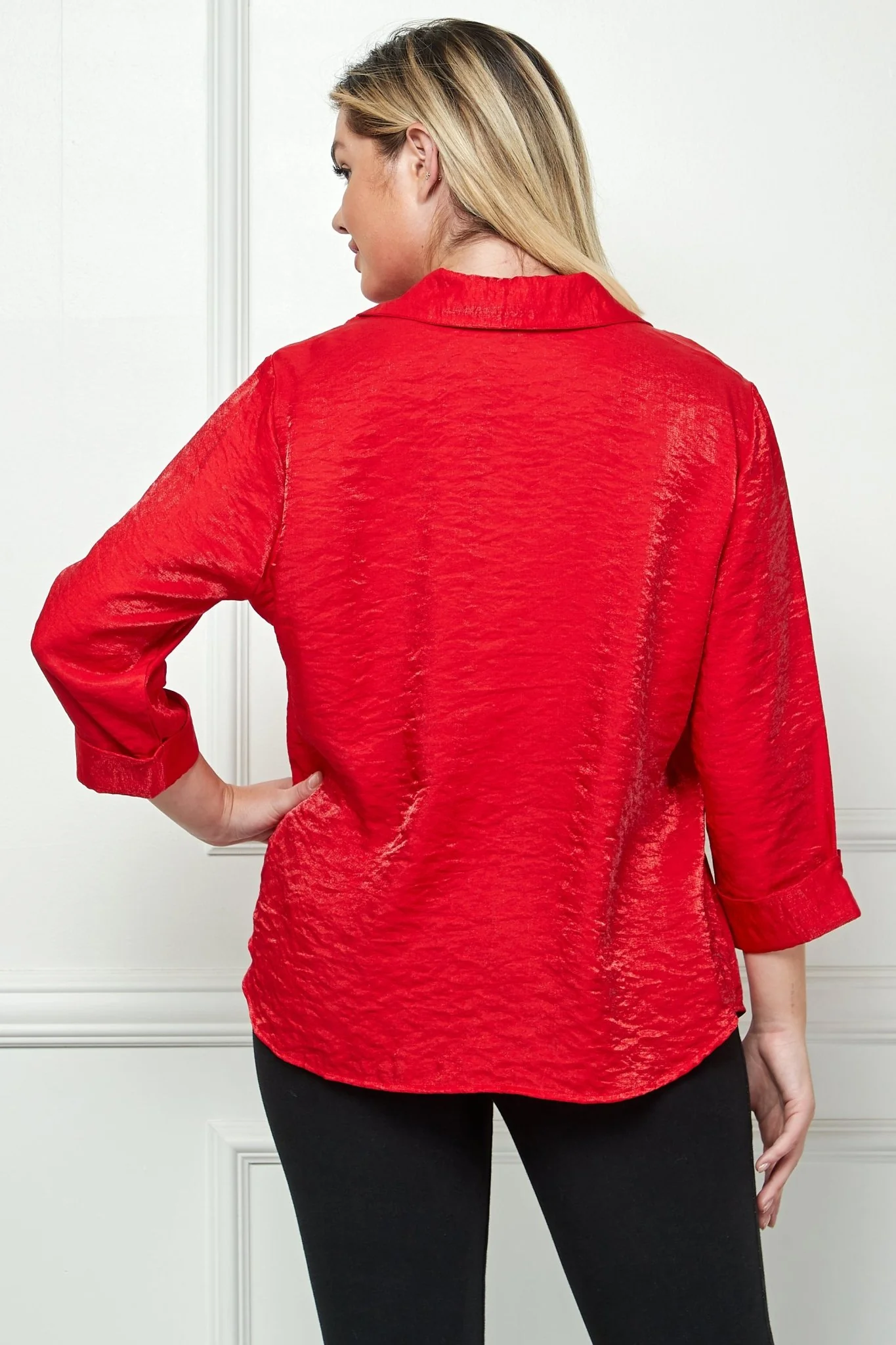 3/4 Notch Sleeve Button Front Shirt Top- Plus - Image 4