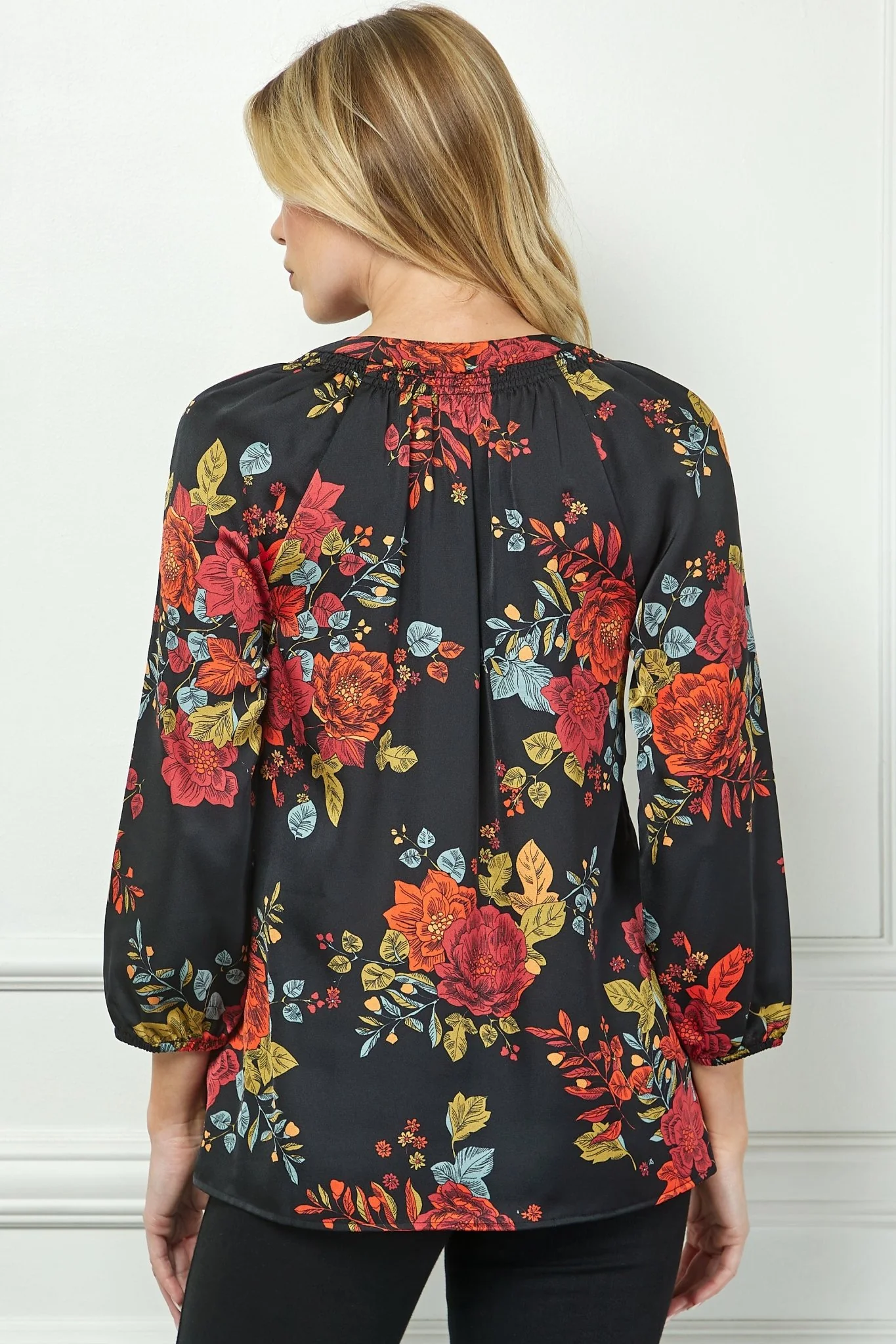 3/4 Quarter Elastic Sleeve Mandarin Smock Collar Popover - Image 4