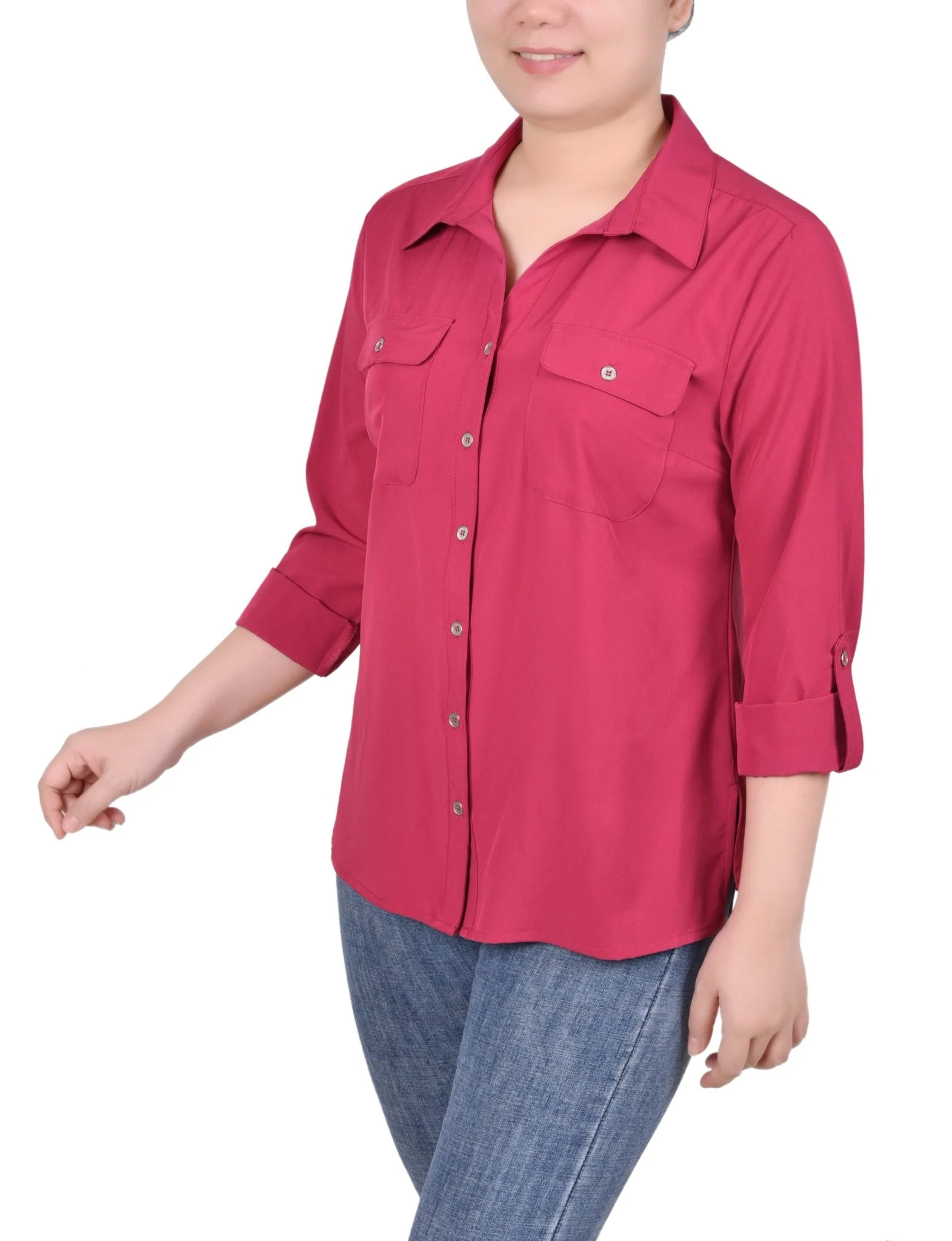 3/4 Roll Tab Blouse With Pockets - Petite - Image 2