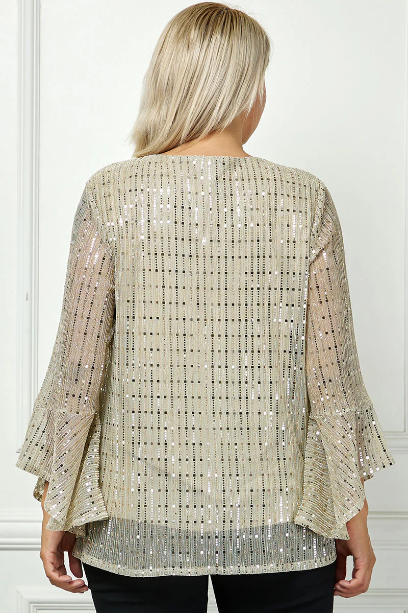 3/4 Ruffle Sleeve V-Neck Blouse - Yellow - Plus - Image 4