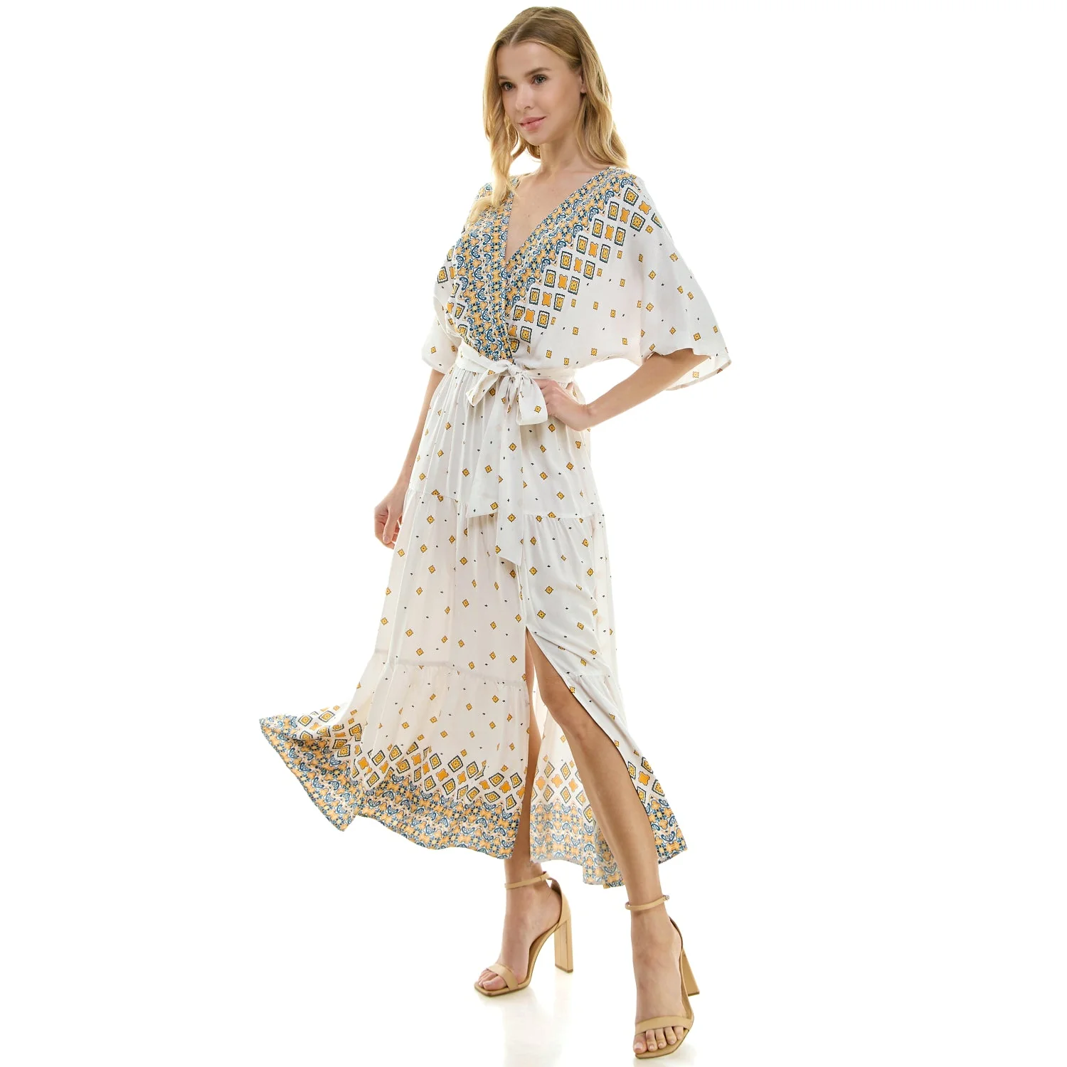 3/4 Sleeve Wrap Style Midi Dress - Image 2