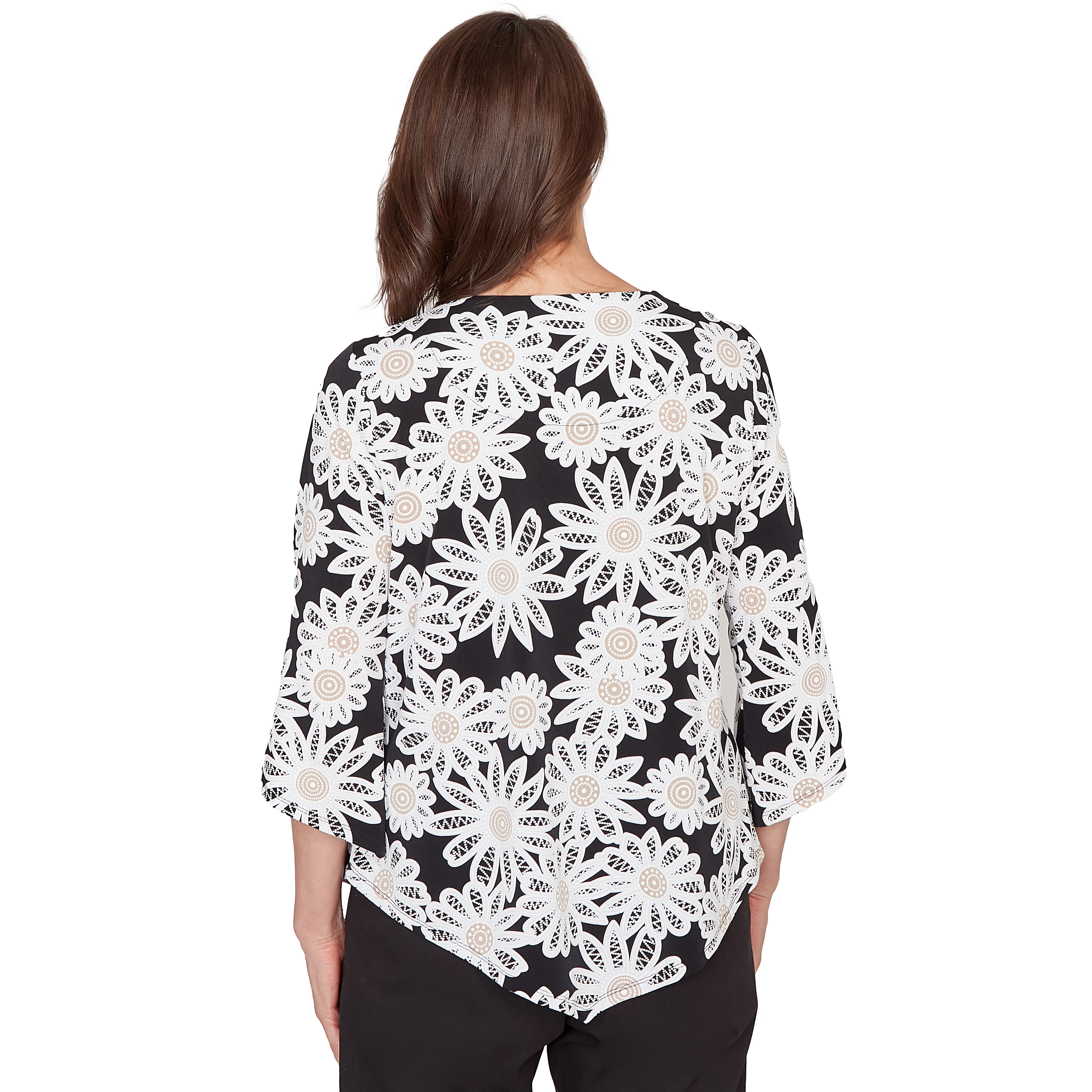 Alfred Dunner Daisy Pointed Hem Top with Necklace- Petite - Image 2