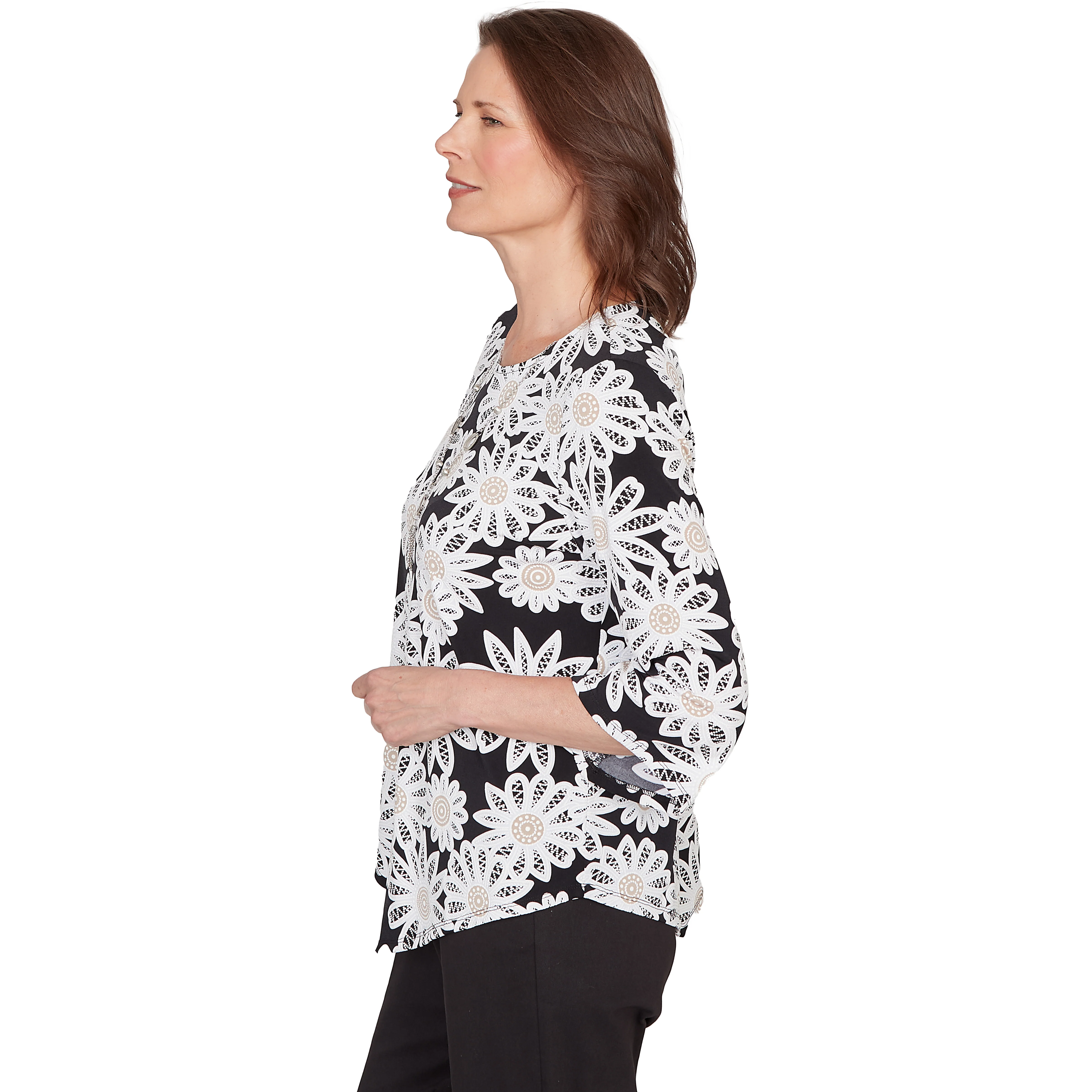 Alfred Dunner Daisy Pointed Hem Top with Necklace- Petite - Image 4