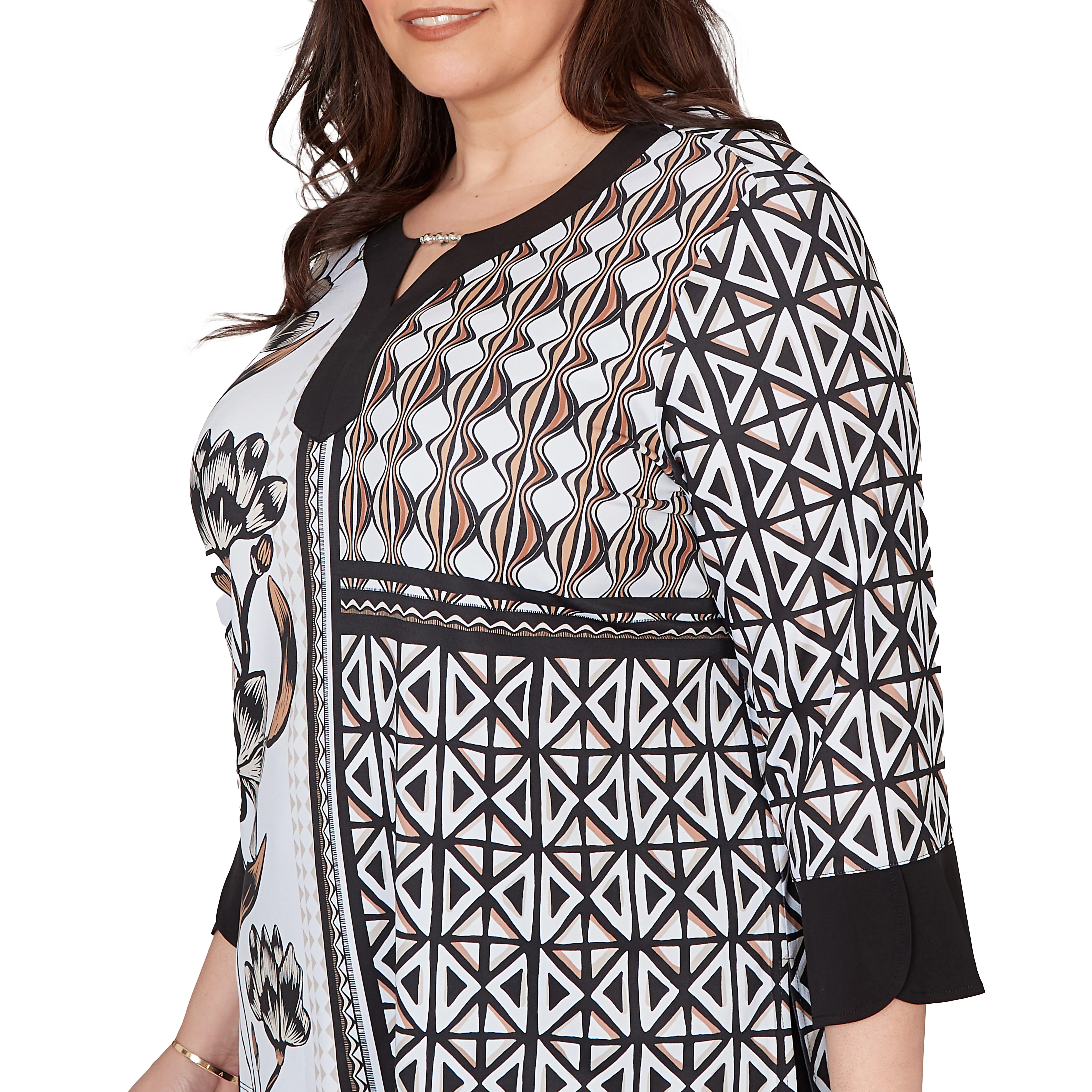 Alfred Dunner Floral Geo Patchwork Split Neck Top - Plus - Image 5