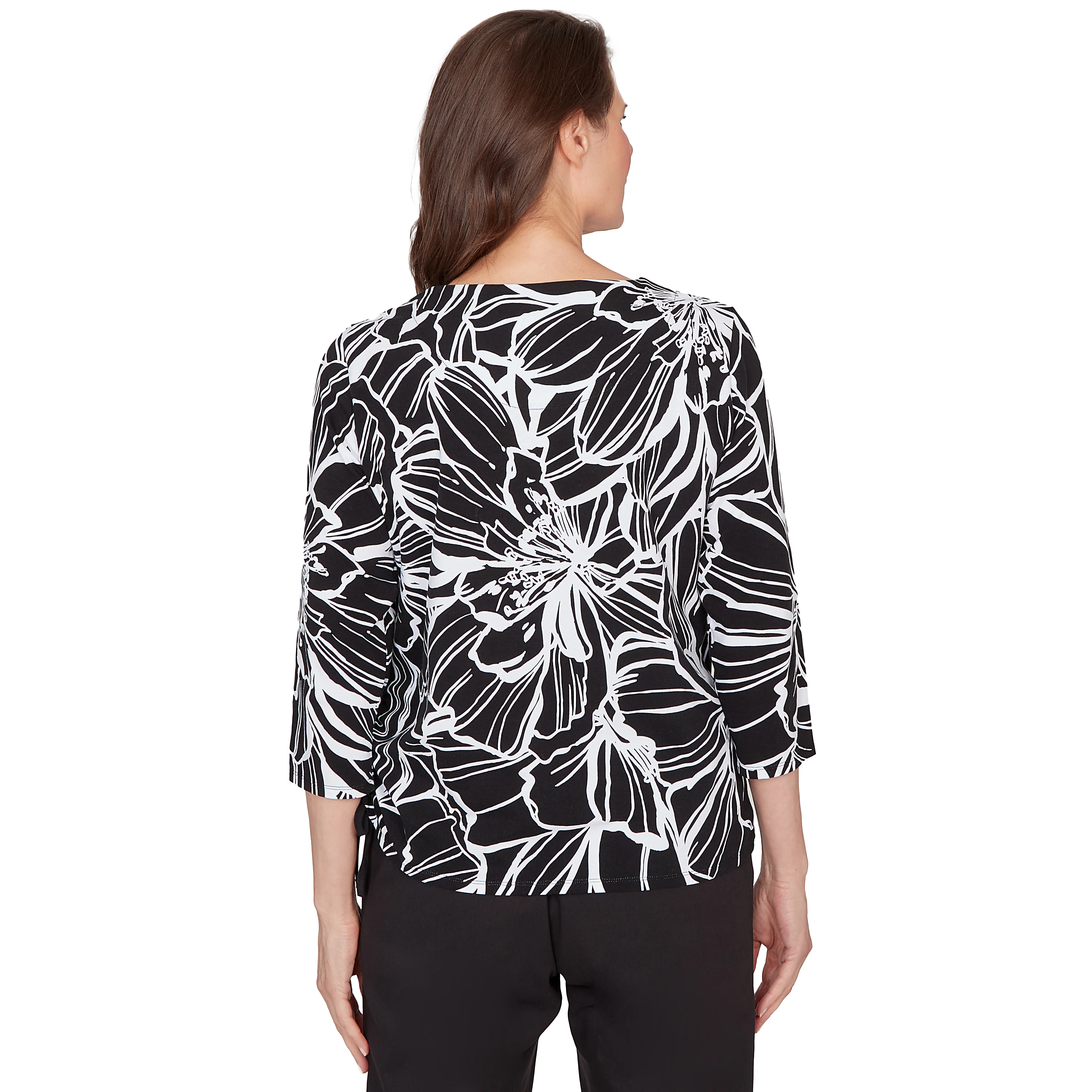 Alfred Dunner Floral Linework Side Tie Ruched Top - Image 2
