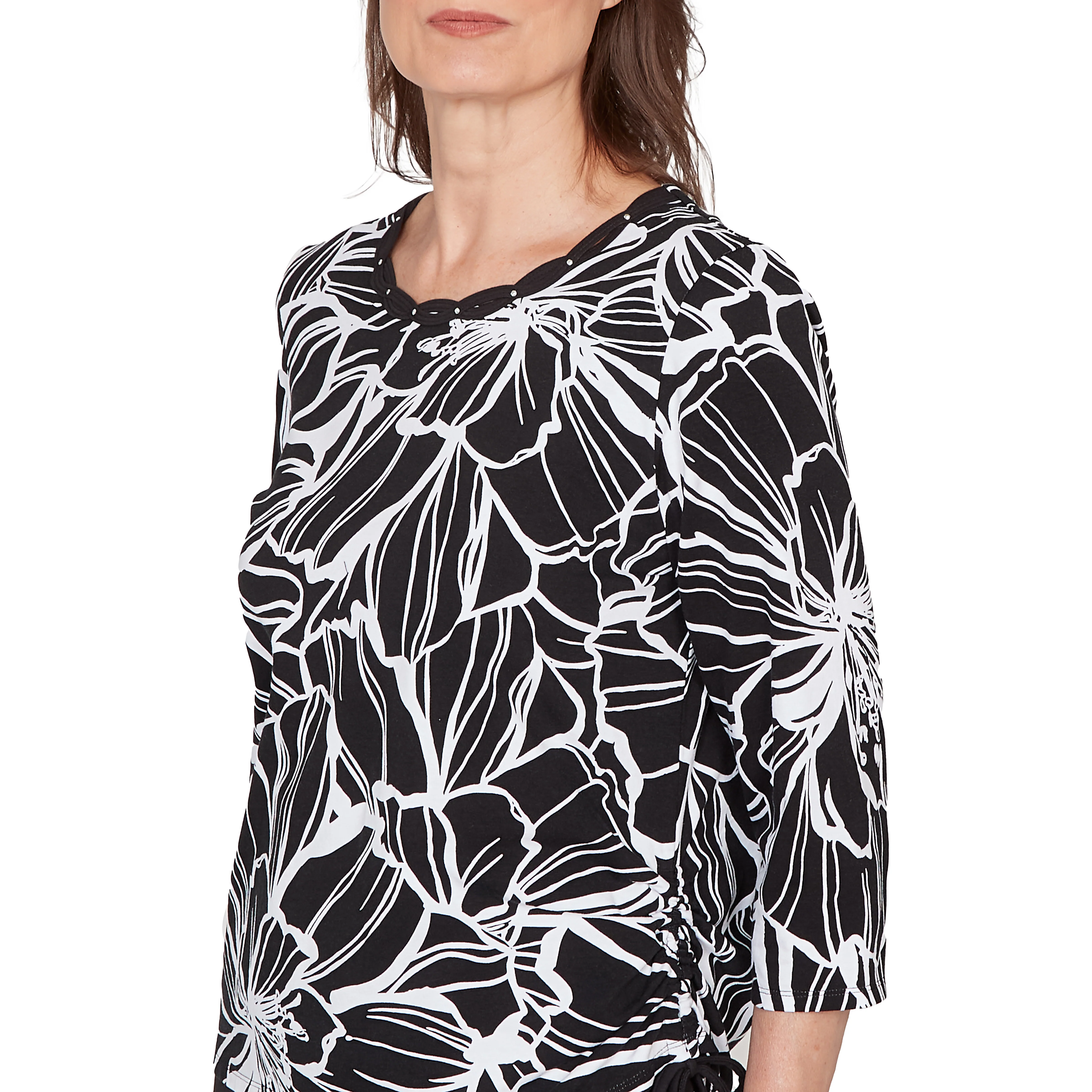 Alfred Dunner Floral Linework Side Tie Ruched Top - Image 5