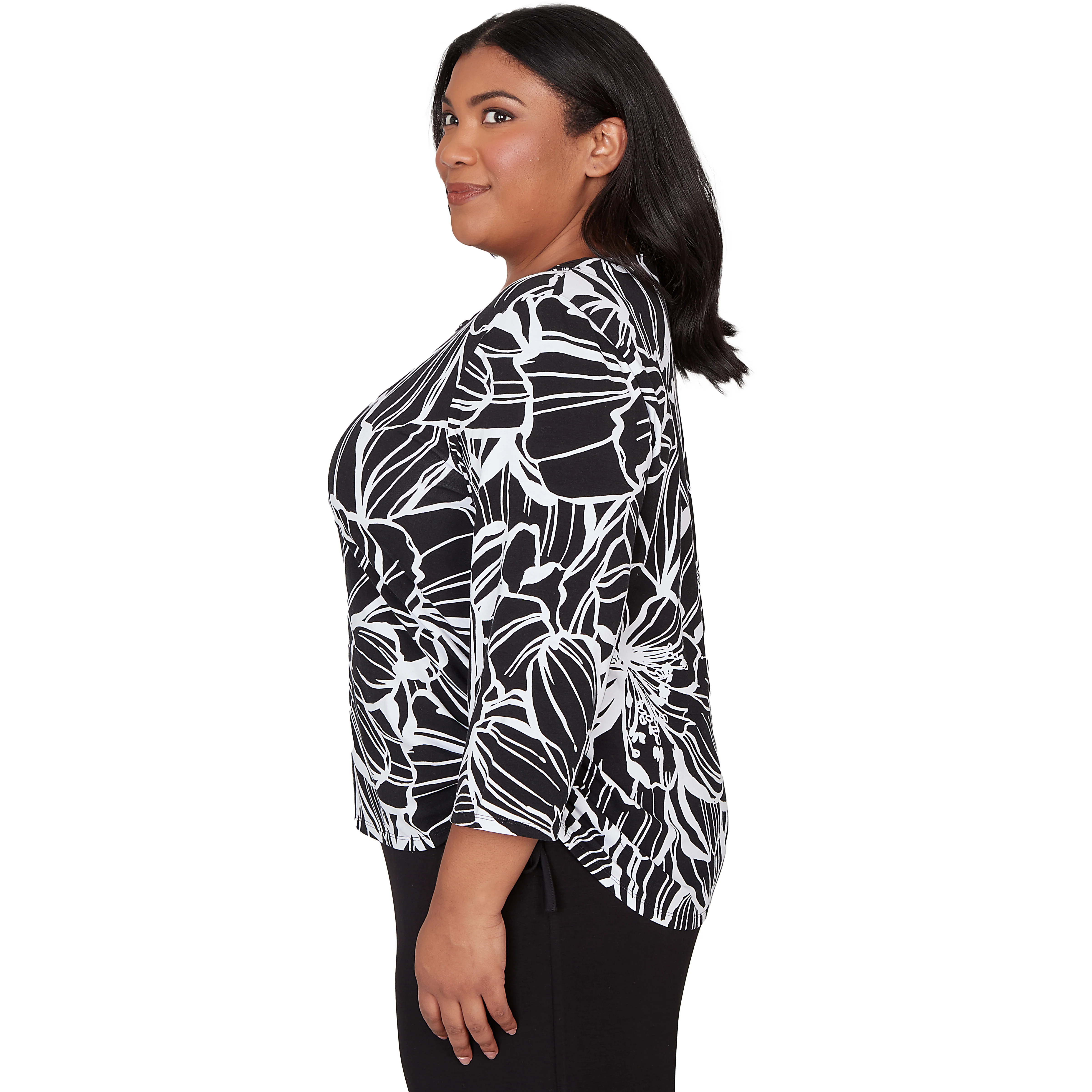 Alfred Dunner Floral Linework Side Tie Ruched Top - Plus - Image 4