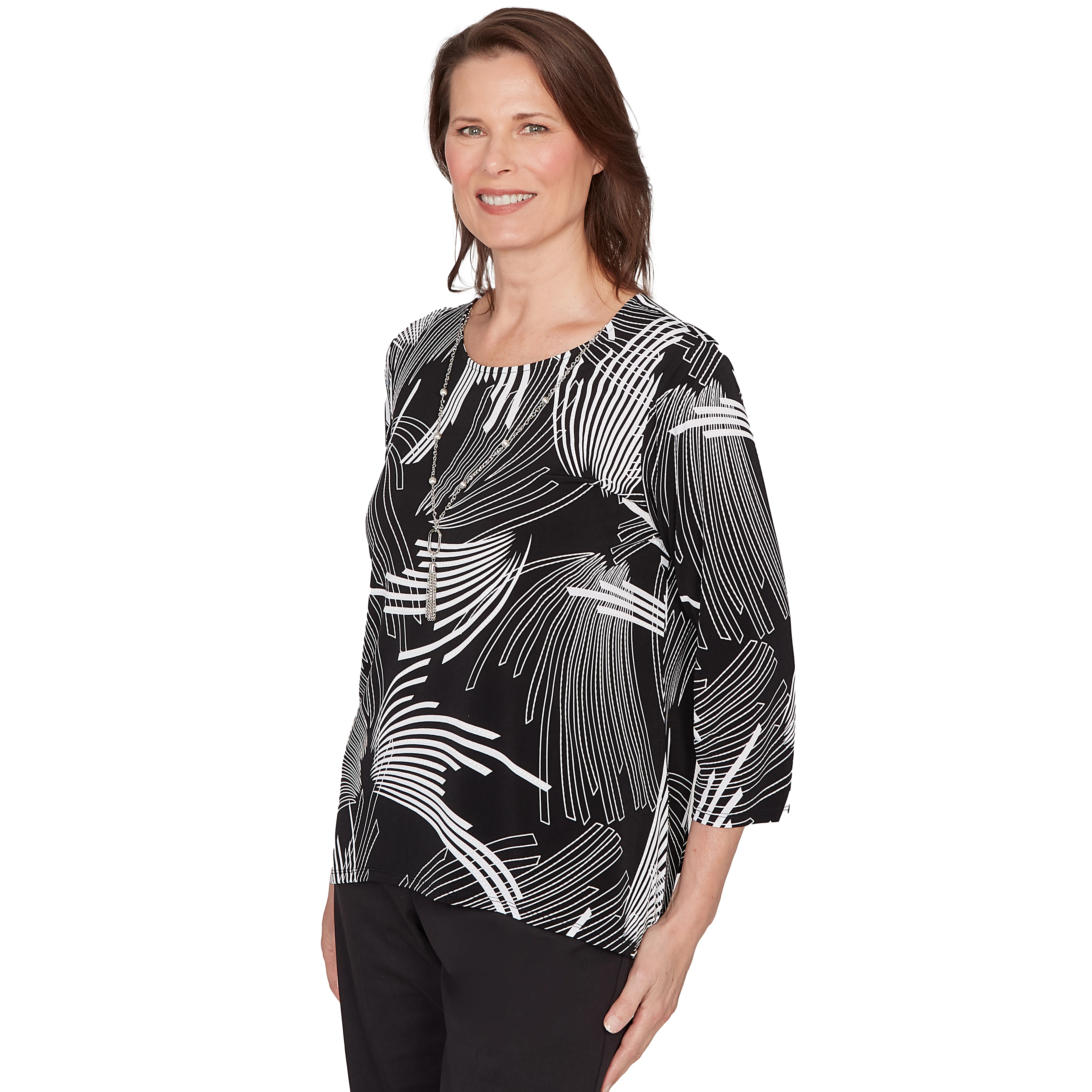 Alfred Dunner Geometric Sharkbite Hem Top with Necklace - Image 3