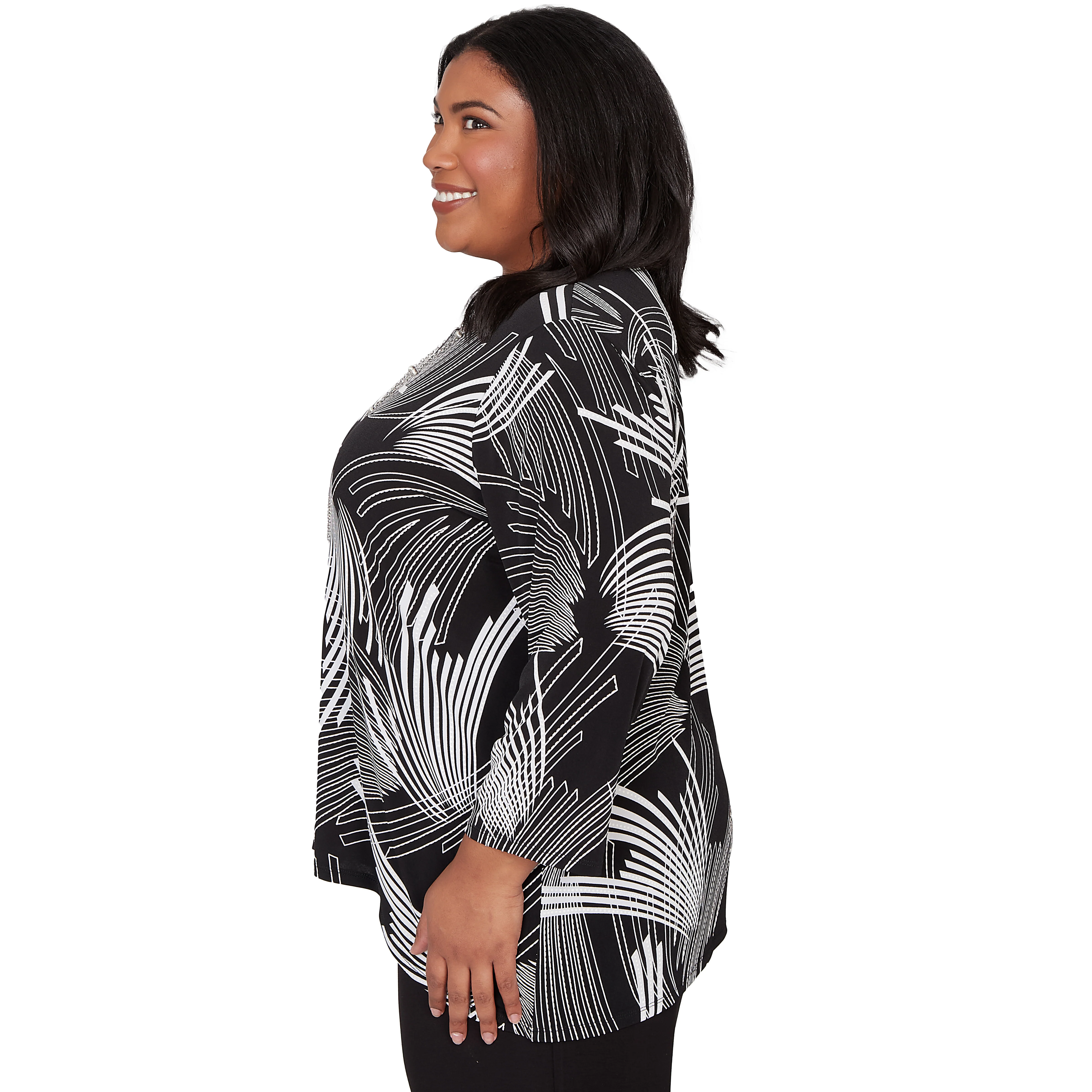 Alfred Dunner Geometric Sharkbite Hem Top with Necklace - Plus - Image 4