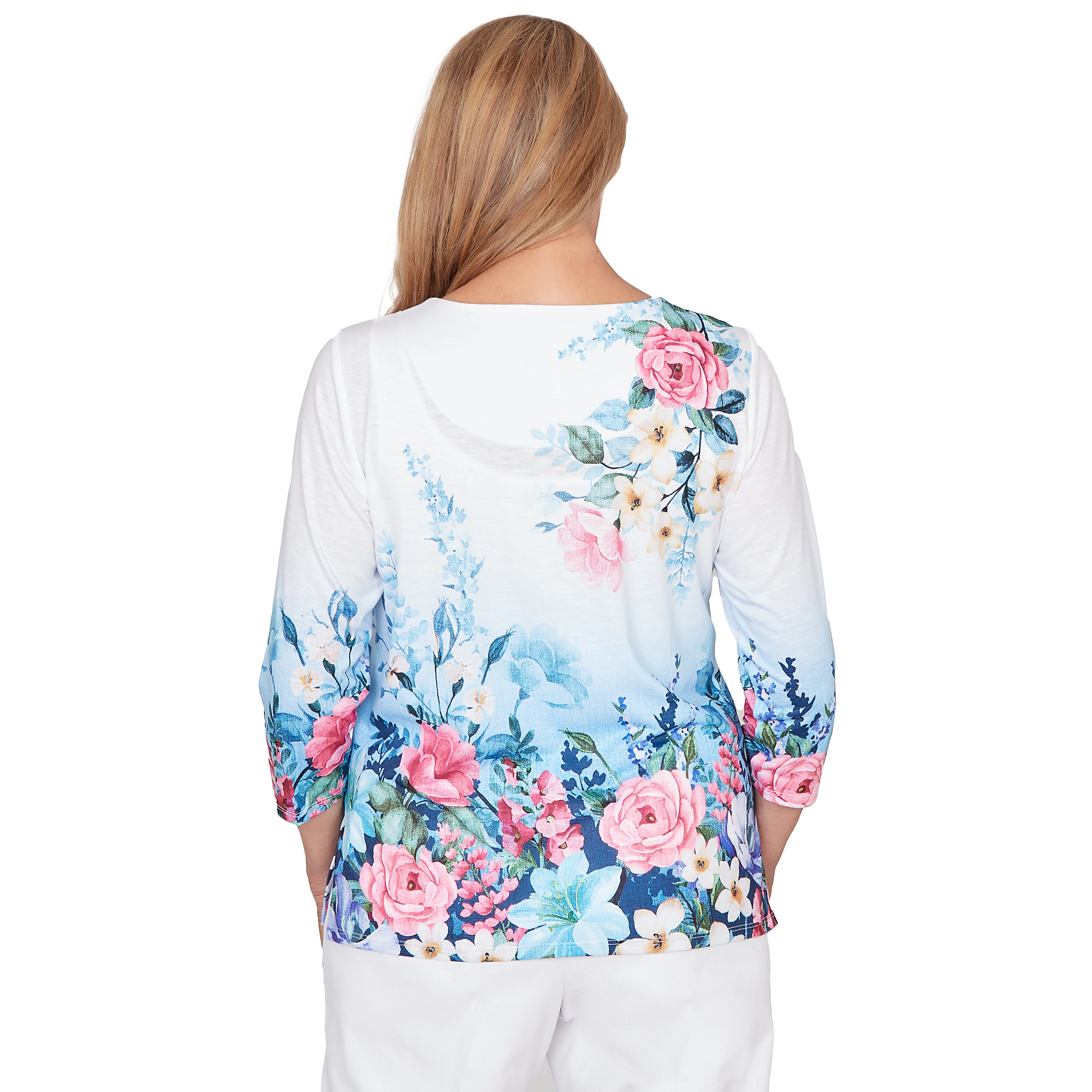 Alfred Dunner Ombre Border Floral Lace Top- Petite - Image 2