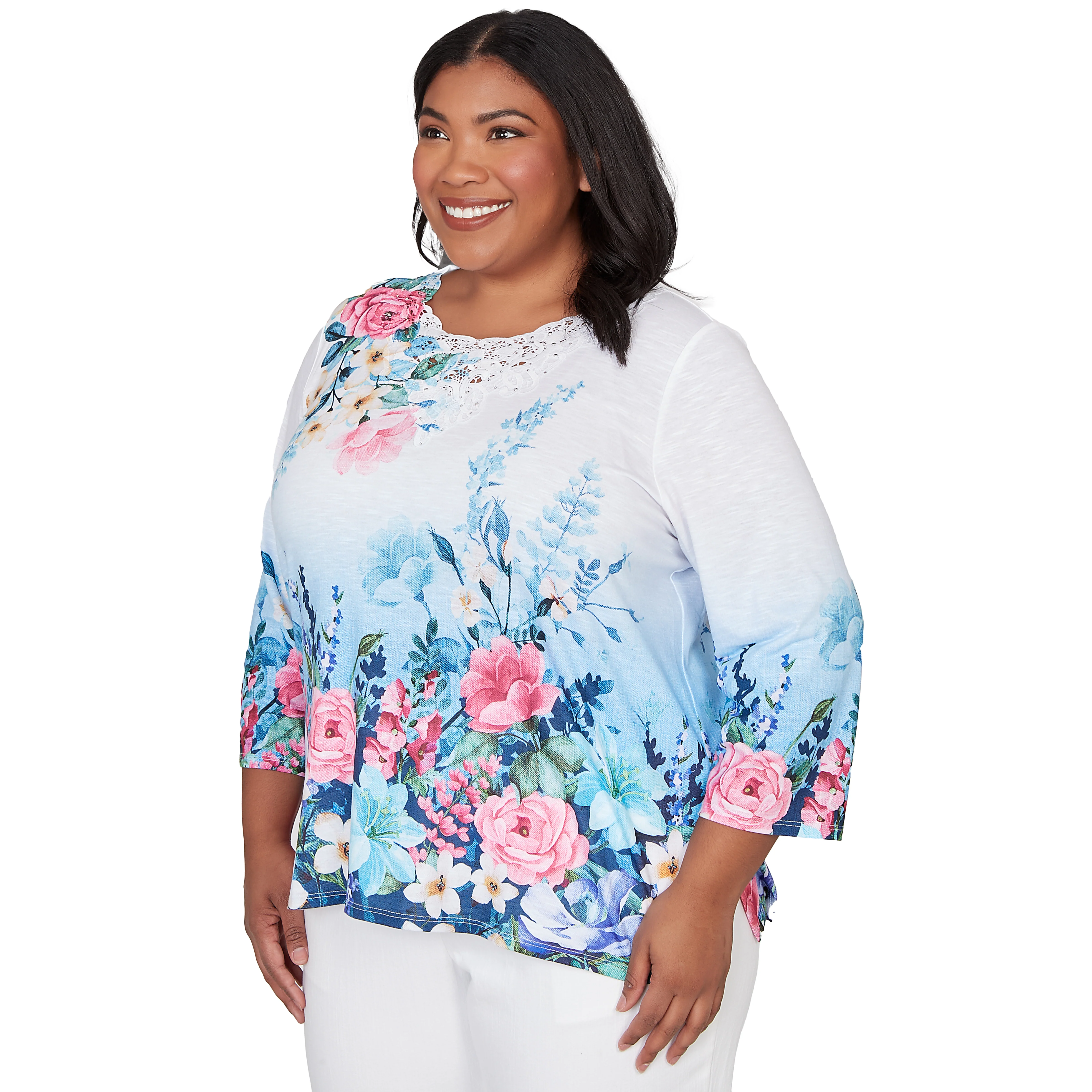 Alfred Dunner Ombre Border Floral Lace Top - Plus - Image 3