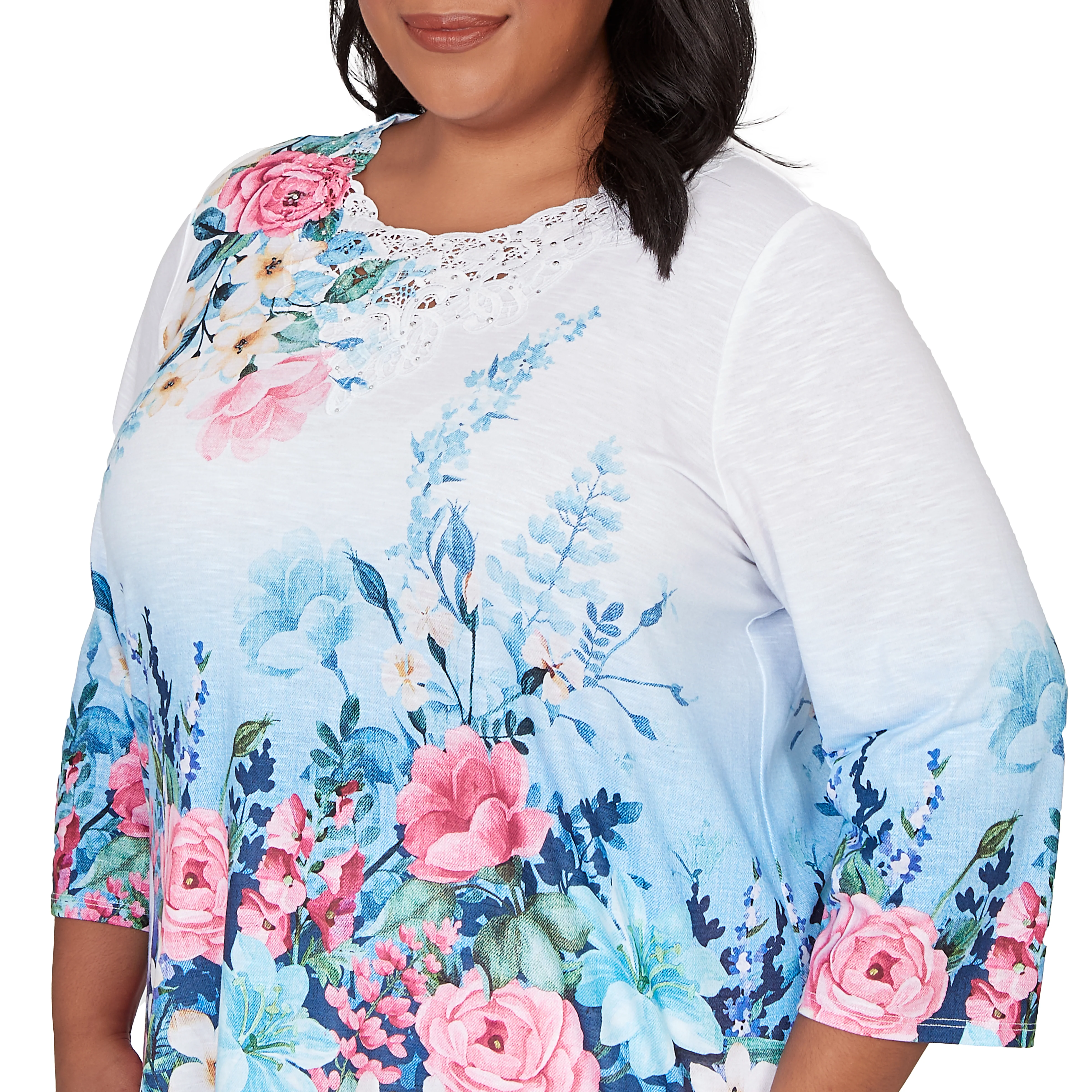 Alfred Dunner Ombre Border Floral Lace Top - Plus - Image 5