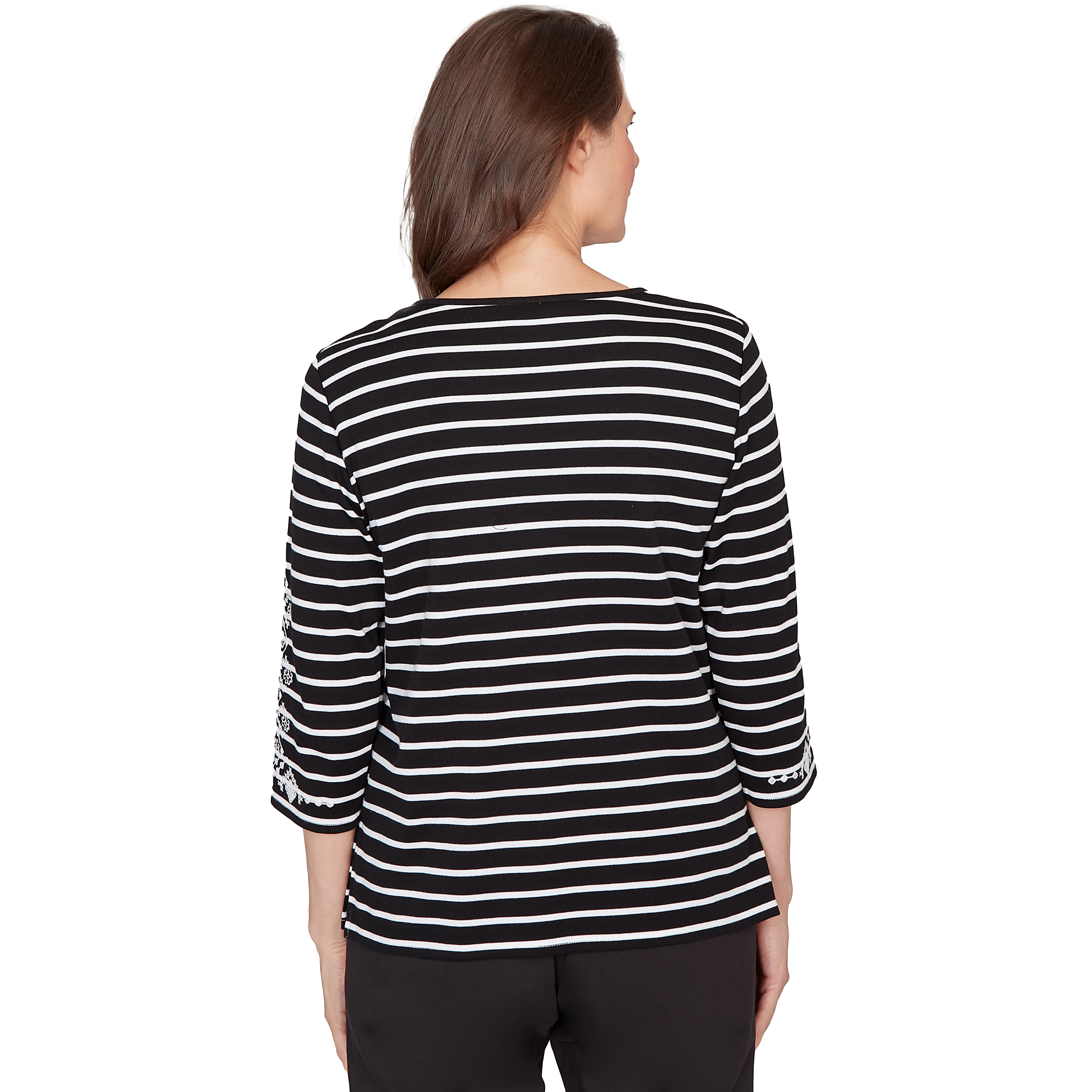 Alfred Dunner Pinstripe Embroidered Sleeve Top with Necklace - Image 2